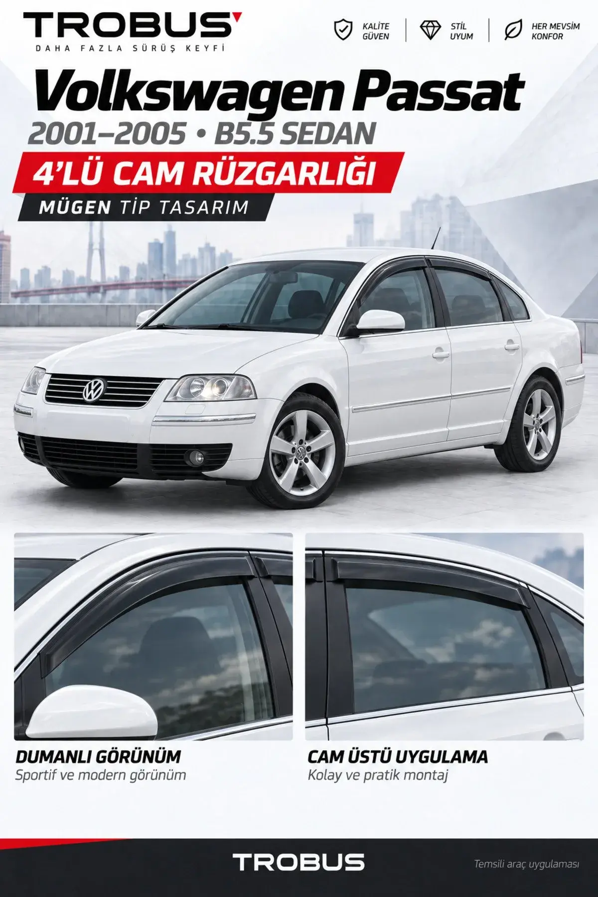 Volkswagen Passat B5-B5.5 (1996-2005) Cam Rüzgarlığı 4'lü (1)