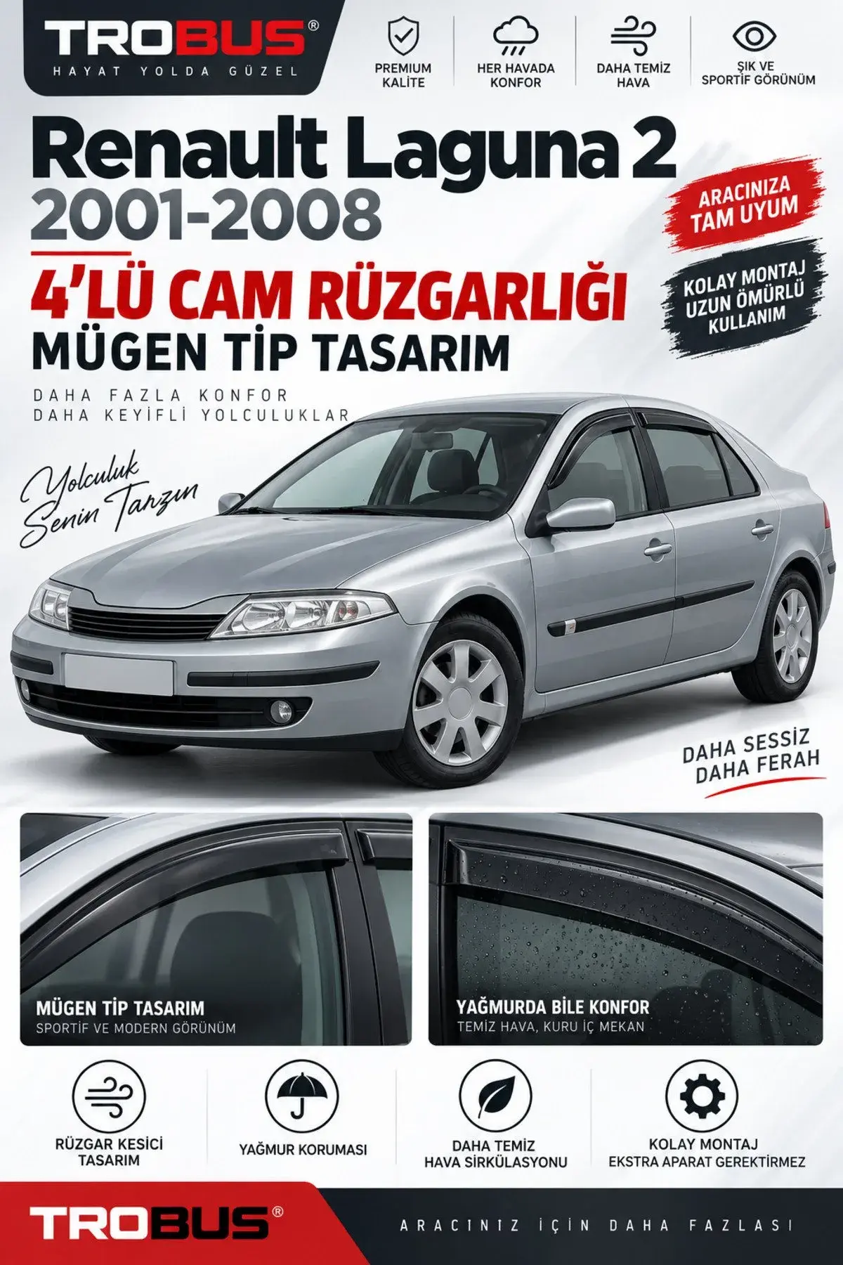 Renault Laguna 2 (2003-2008) Cam Rüzgarlığı 4'lü (1)