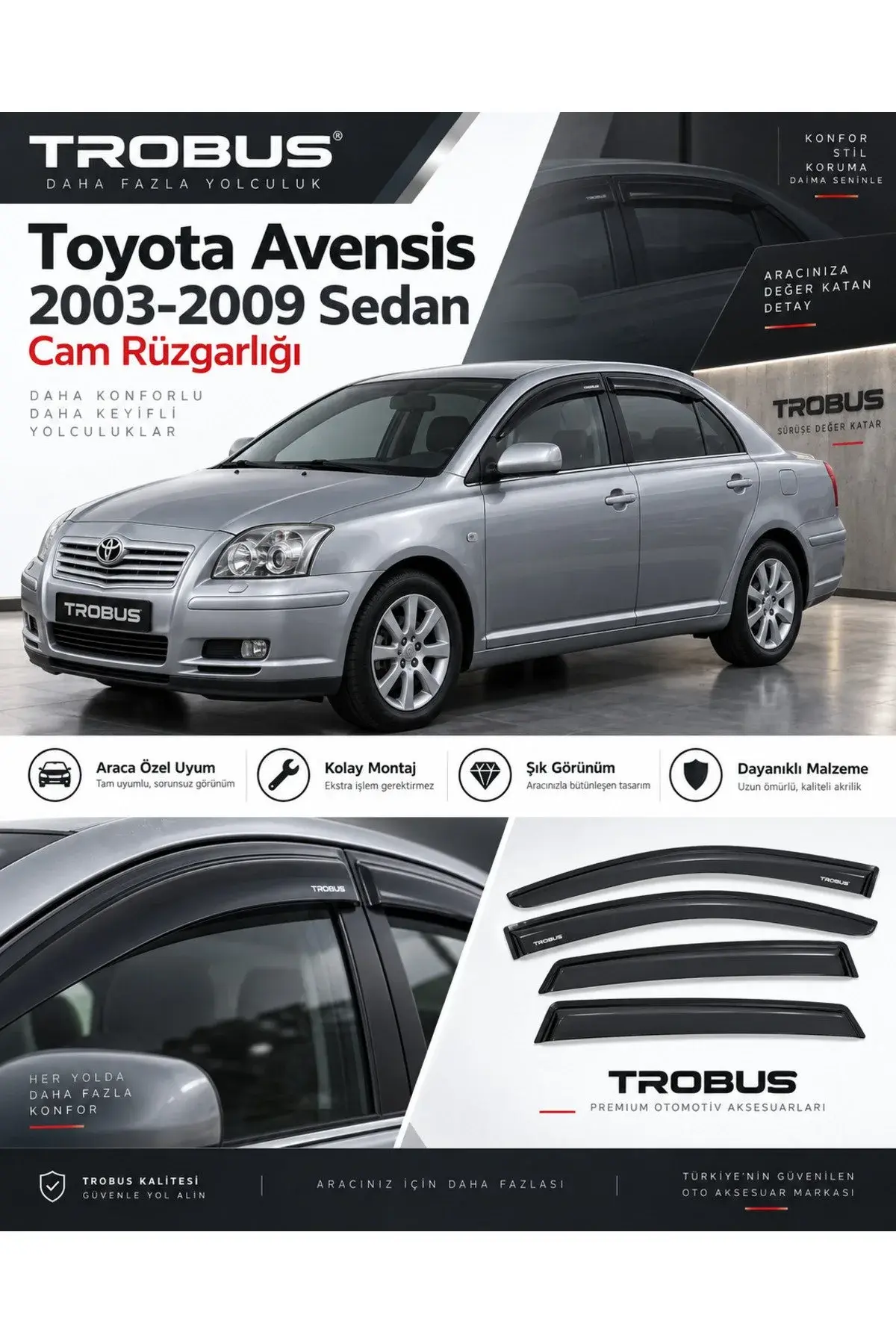 Toyota Avensis (2003-2008) Cam Rüzgarlığı 4'lü (1)