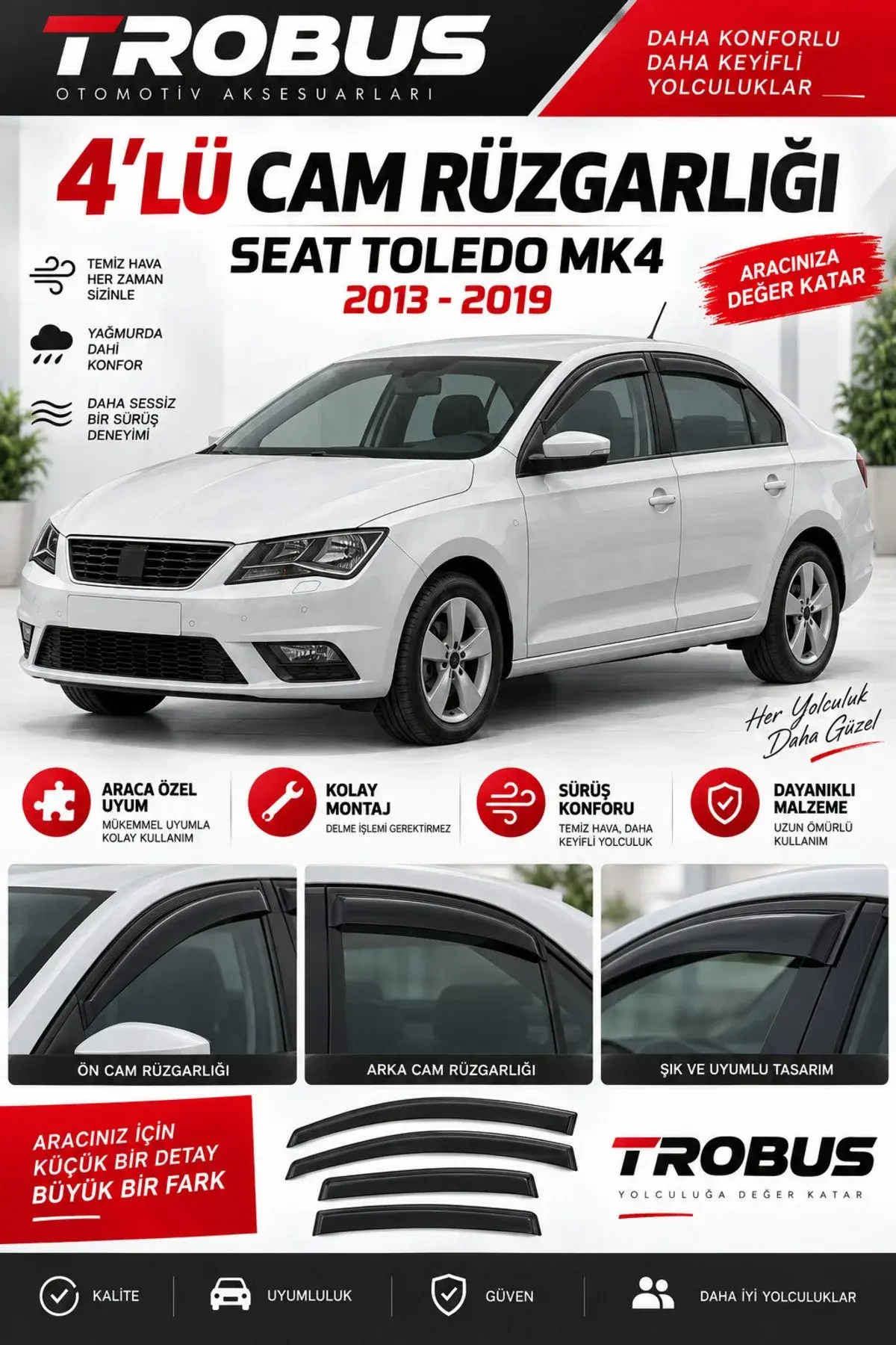 Seat Toledo MK4 – Skoda Rapid (2013-2019) Cam Rüzgarlığı 4'lü (1)