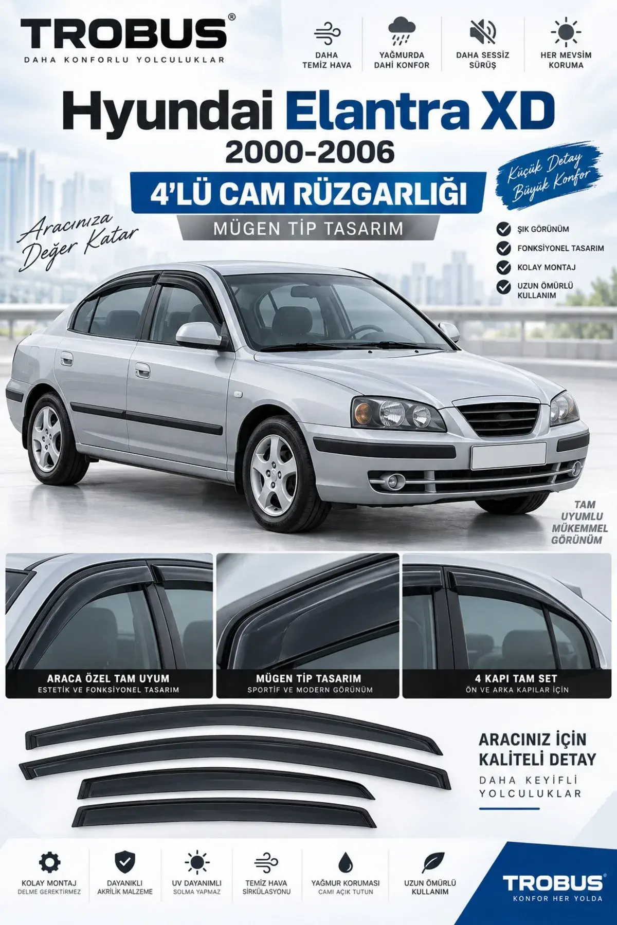 Hyundai Elantra XD Kasa (2000-2006) Cam Rüzgarlığı 4'lü (1)