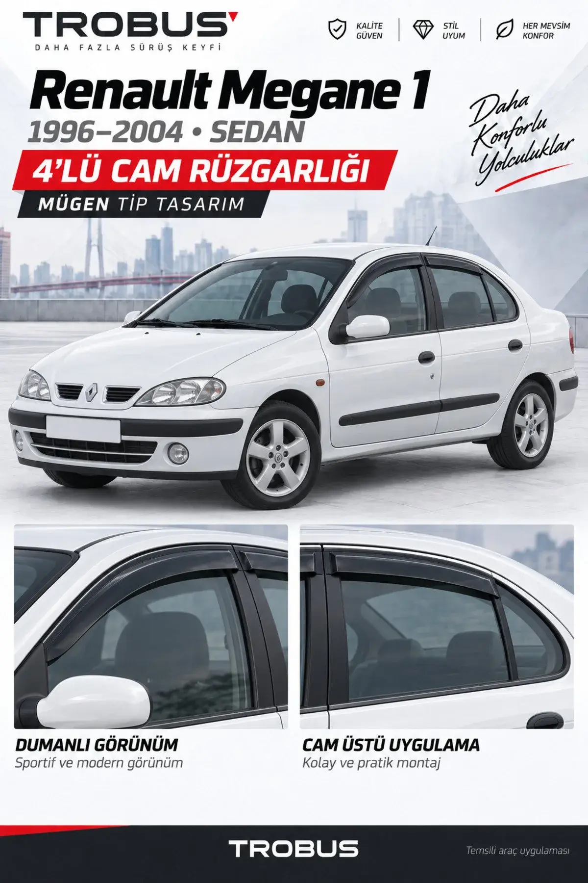Renault Megane 1 (1996-2004) Cam Rüzgarlığı 4'lü (1)