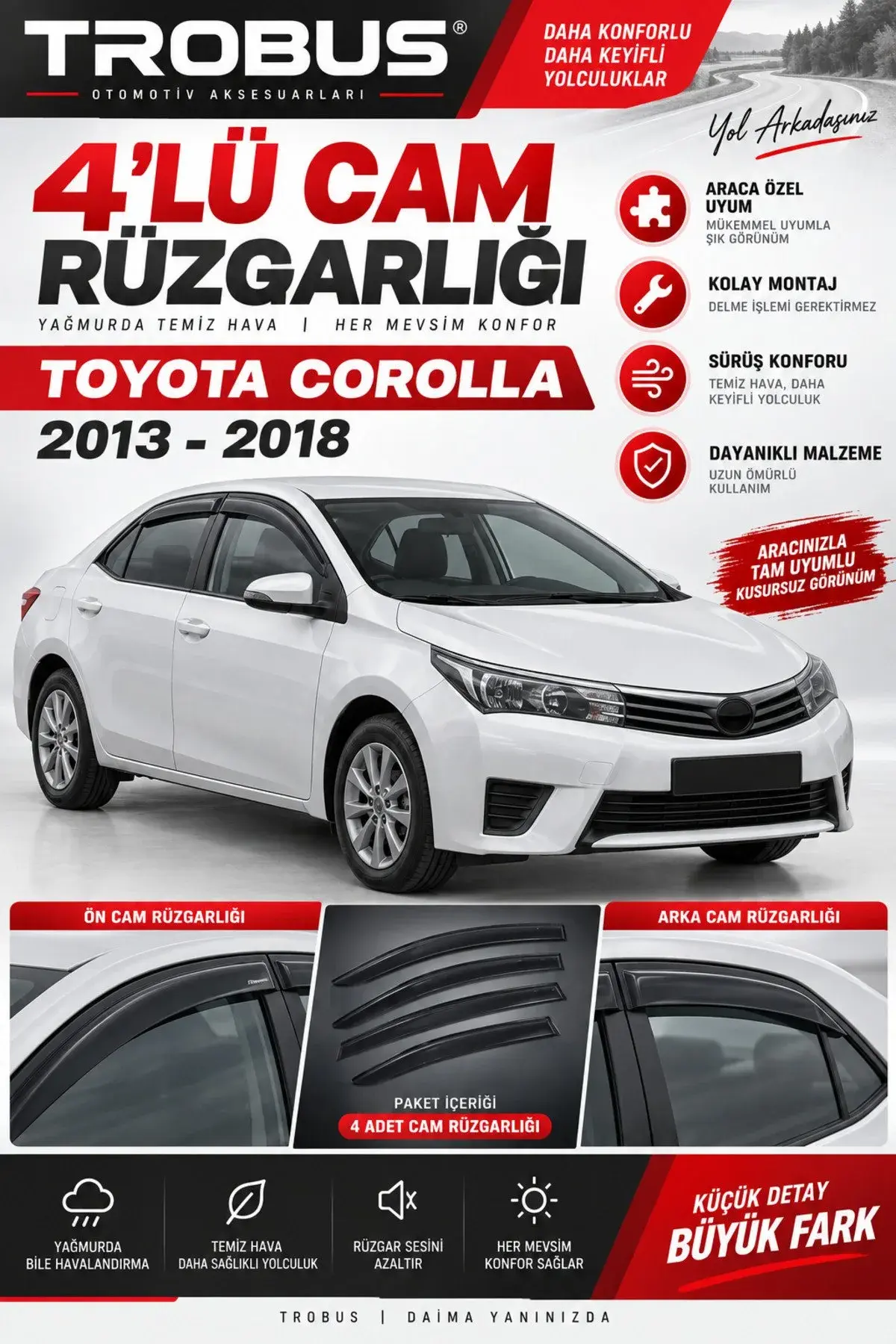 Toyota Corolla (2013-2018) Cam Rüzgarlığı 4'lü (1)