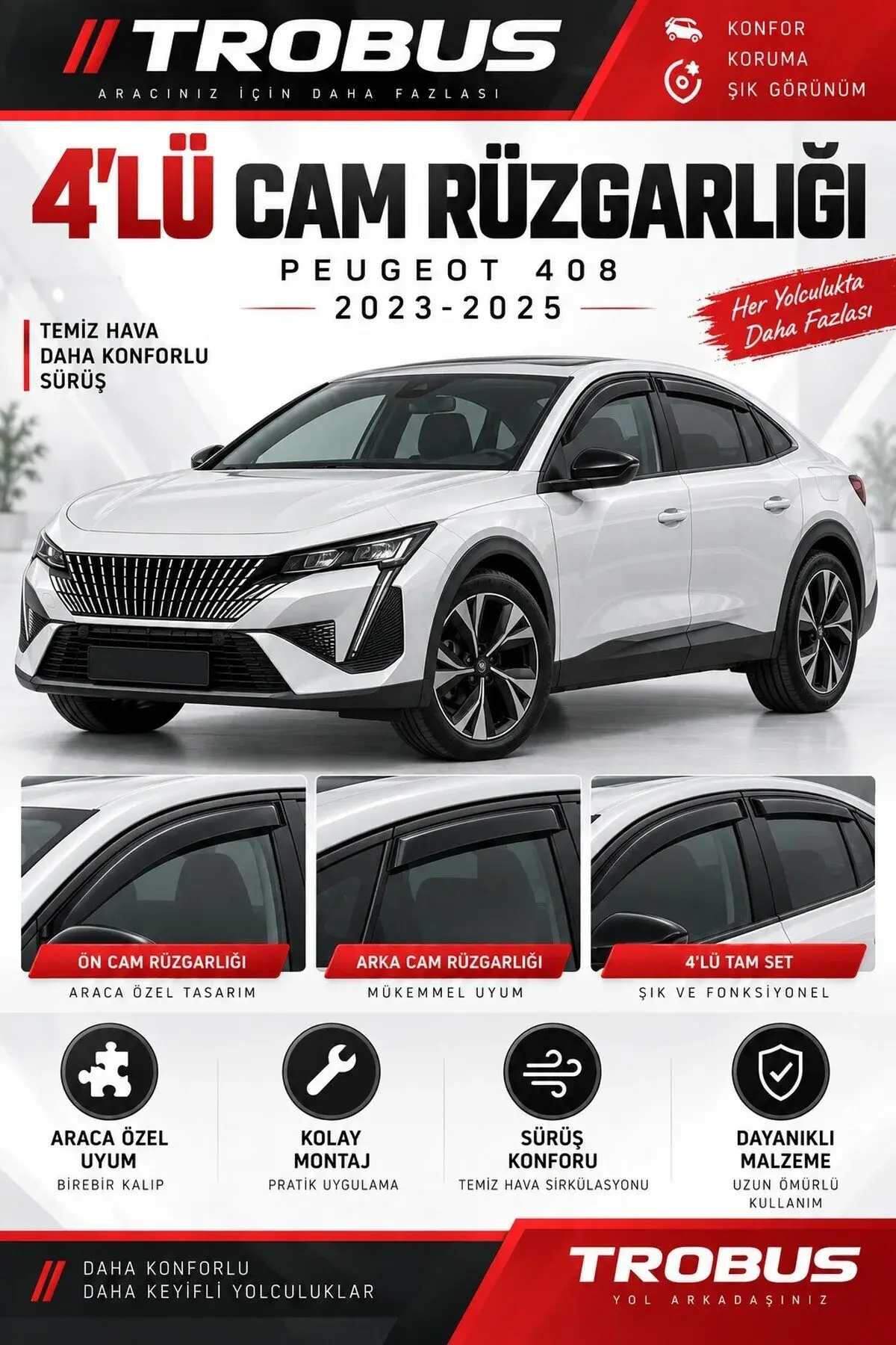 Peugeot 408 (2023 ve Sonrası) Cam Rüzgarlığı 4'lü (1)