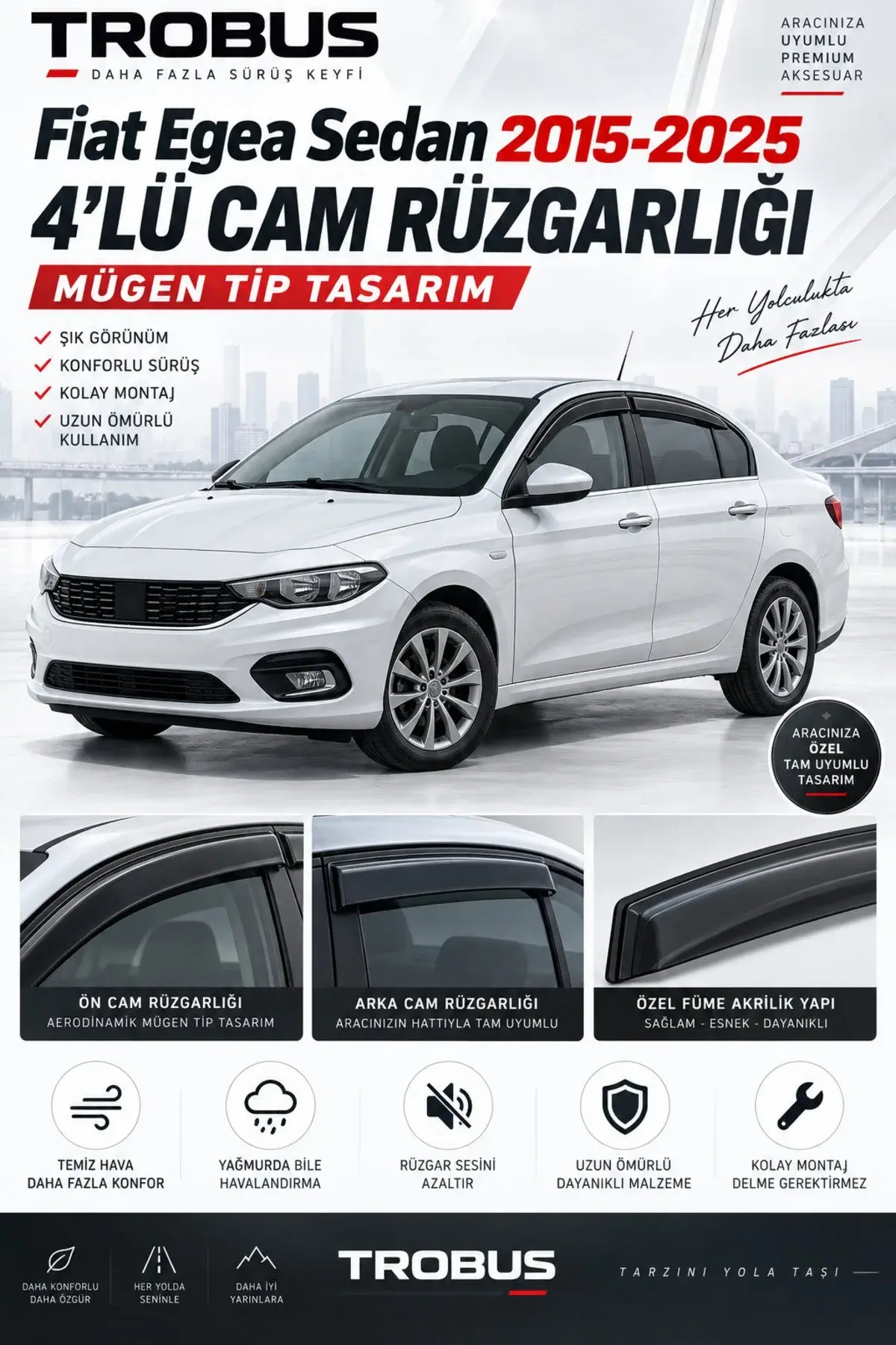 Fiat Egea Sedan HB Egea Cross (2015-2026) Cam Rüzgarlığı 4'lü (1)