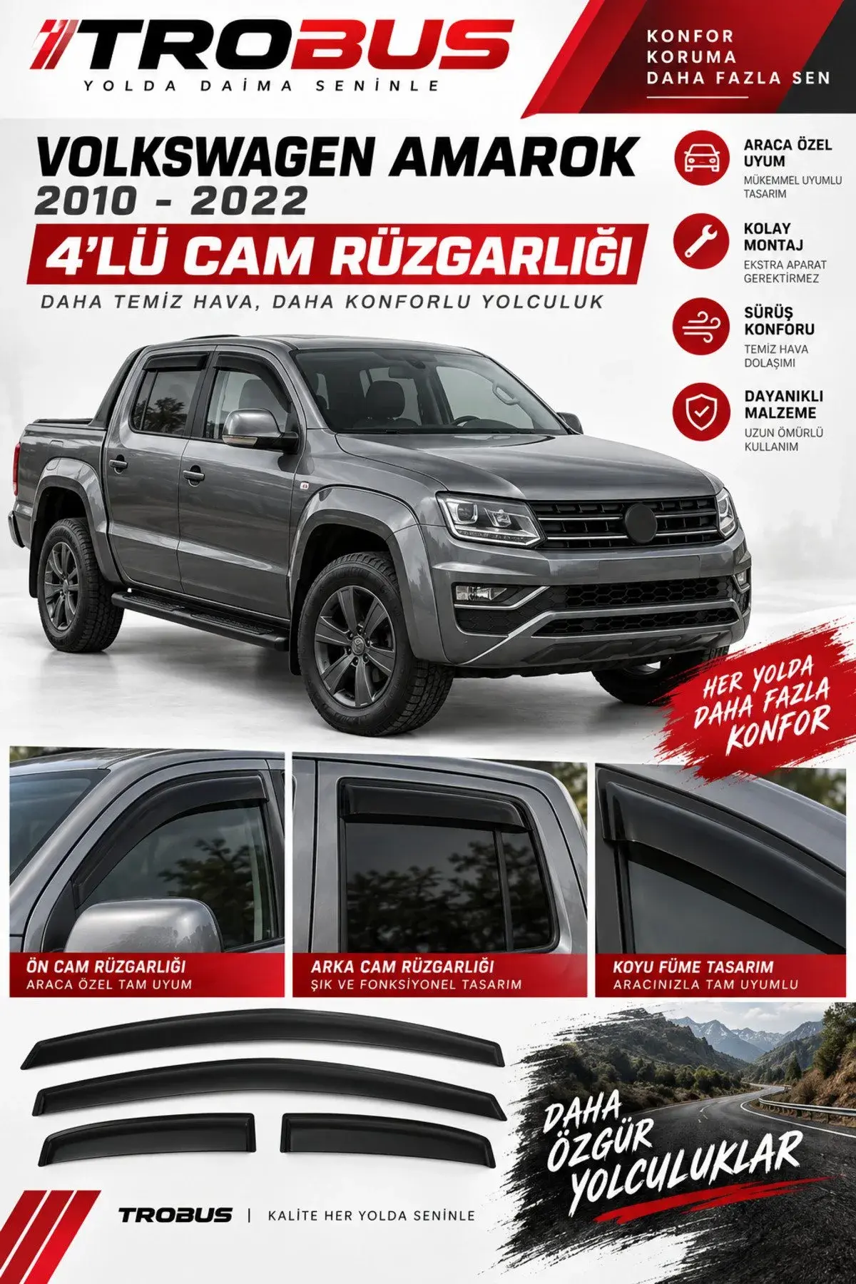 Volkswagen Amarok (2010-2022) Cam Rüzgarlığı 4'lü (1)