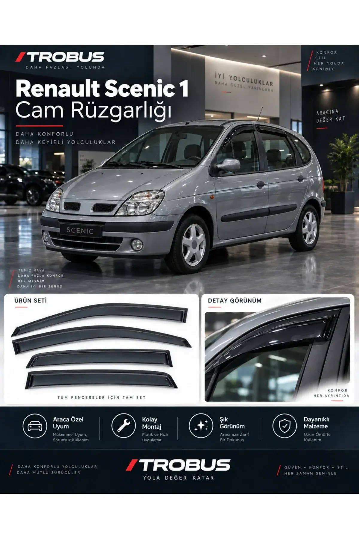 Renault Scenic 1 (1996-2003) Cam Rüzgarlığı 4'lü (1)