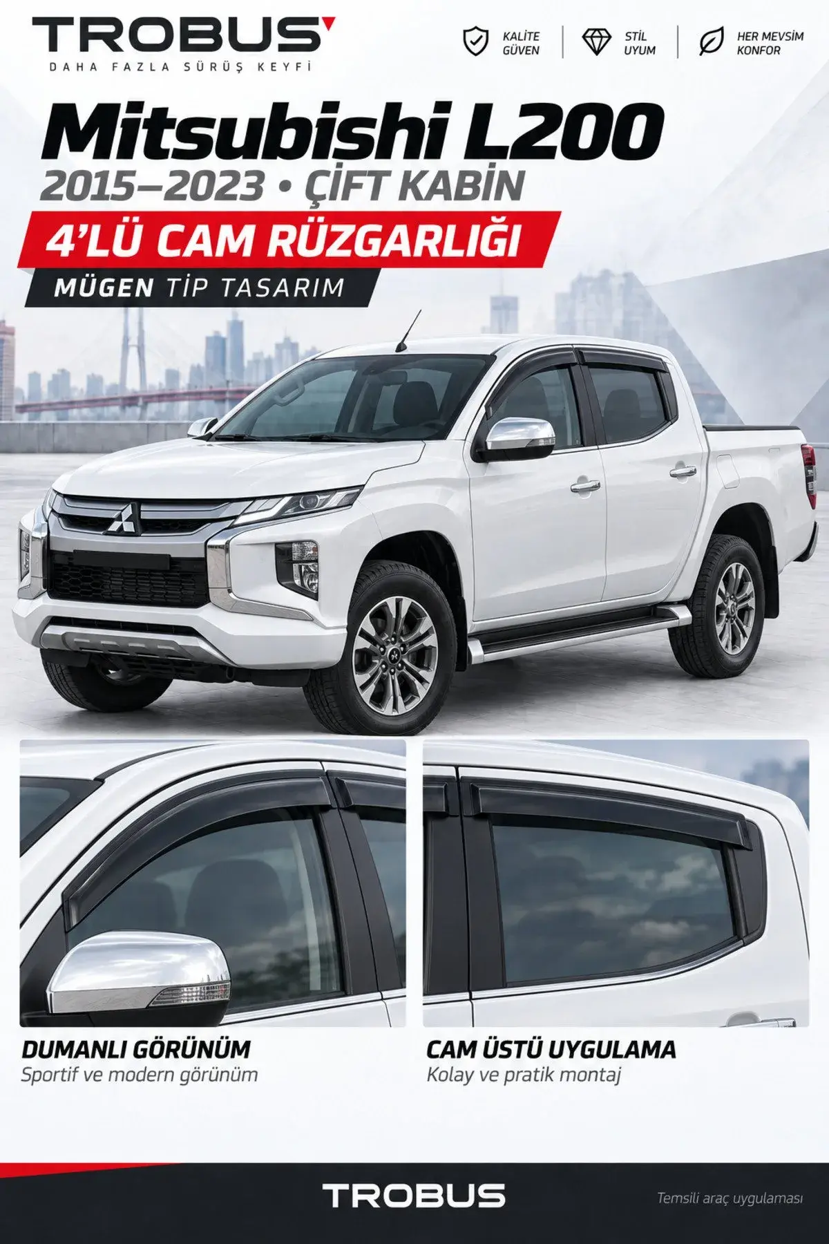 Mitsubishi L200 (2015-2019) / Fiat Fullback (2015-2023) Cam Rüzgarlığı 4'lü (1)