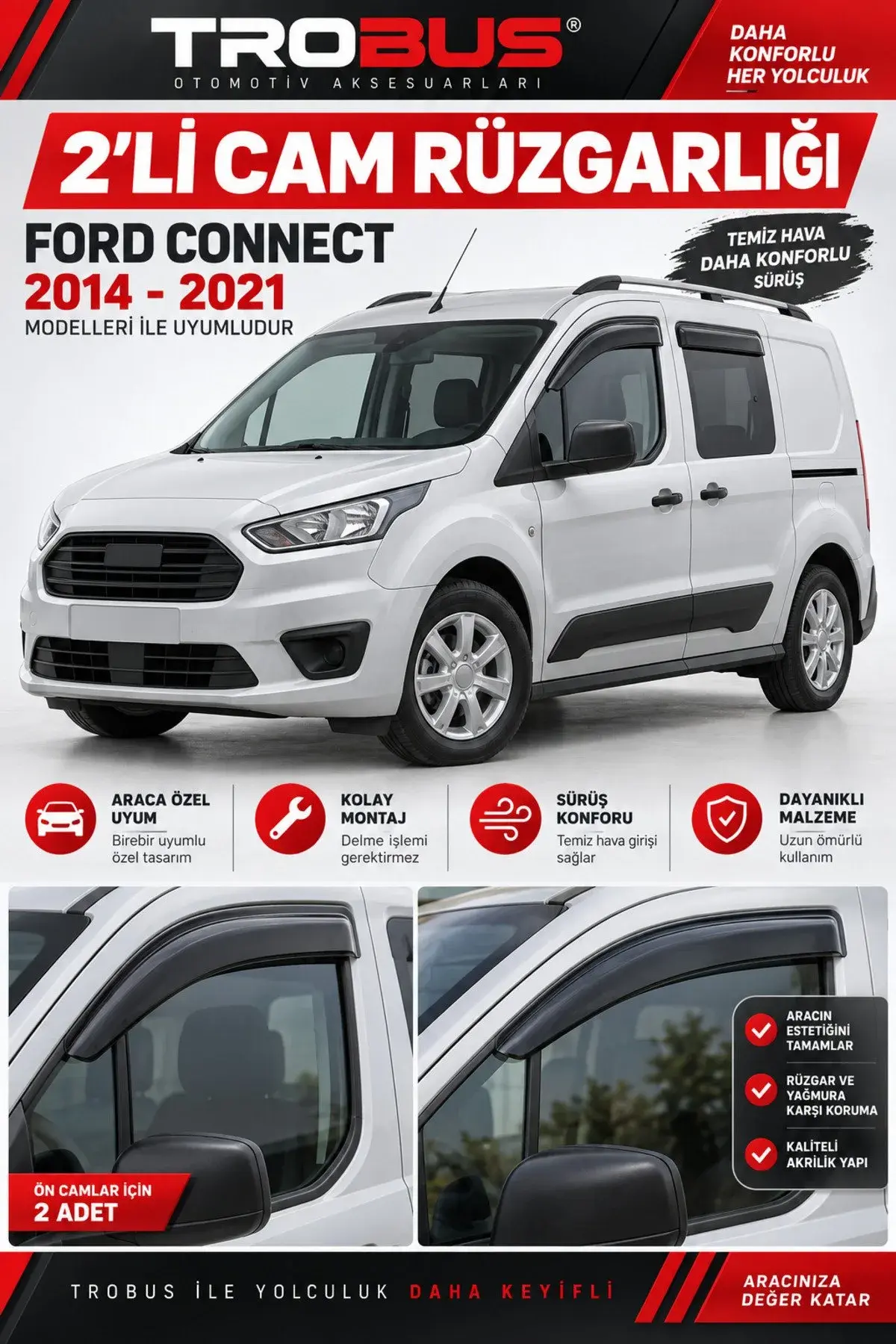 Ford Connect (2014-2021) Cam Rüzgarlığı 2'li (1)