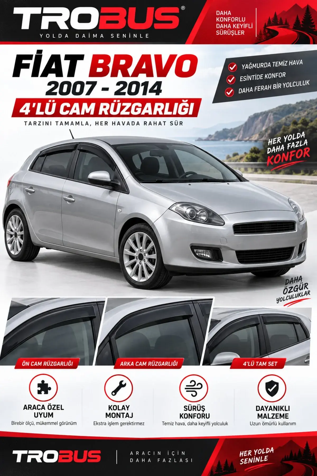 Fiat Bravo (2007-2014) / Lancia Delta III (2008-2014) Cam Rüzgarlığı 4'lü (1)