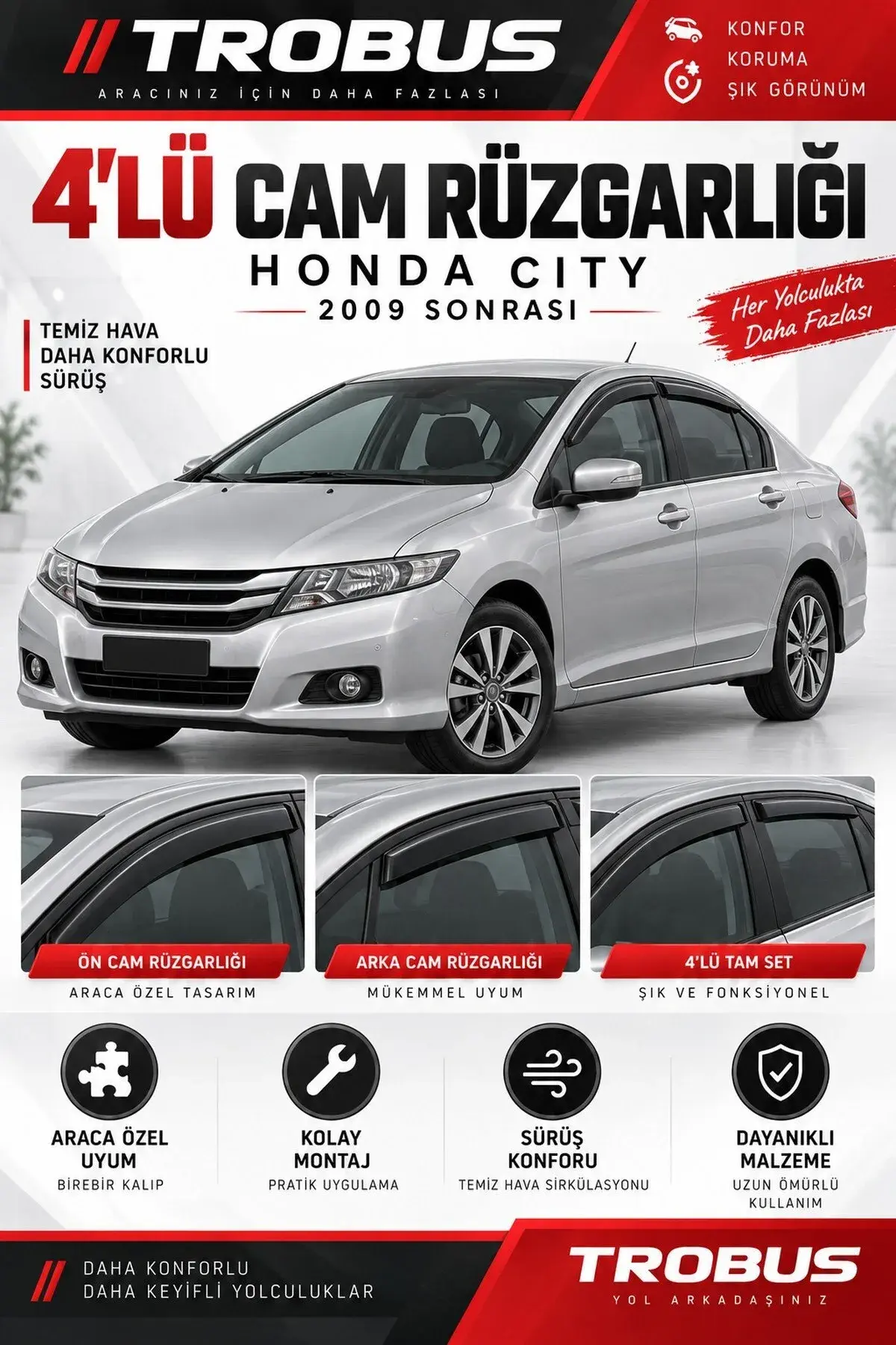 Honda City (2009-2020) Cam Rüzgarlığı 4'lü (1)