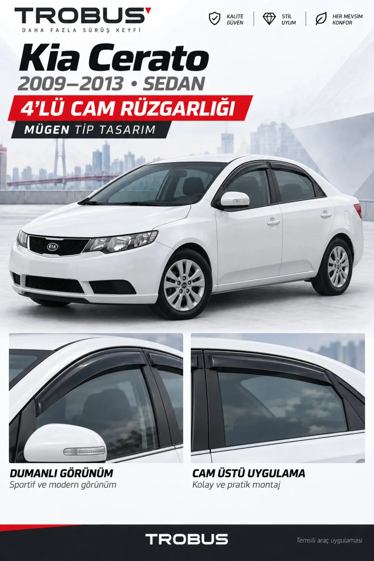 Kia Cerato (2010-2013) TD Kasa Cam Rüzgarlığı 4'lü (1)