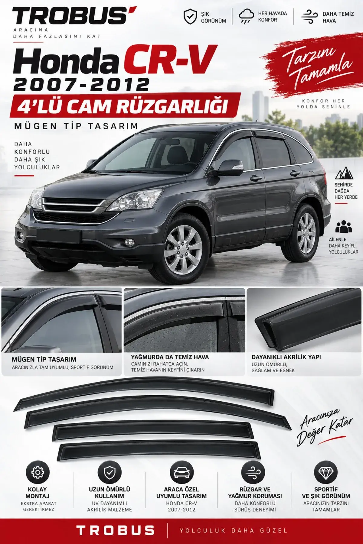 Honda CRV (2007-2012) Cam Rüzgarlığı 4'lü (1)