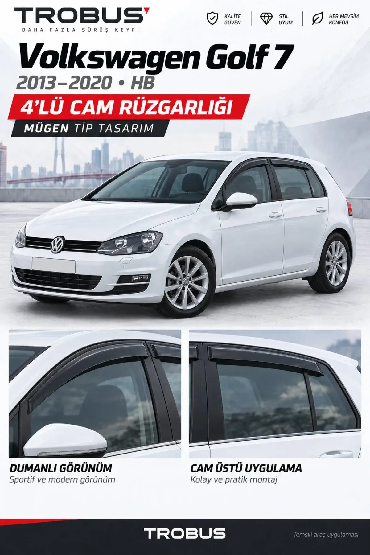 Volkswagen Golf 7 (2013-2020) Cam Rüzgarlığı 4'lü (1)