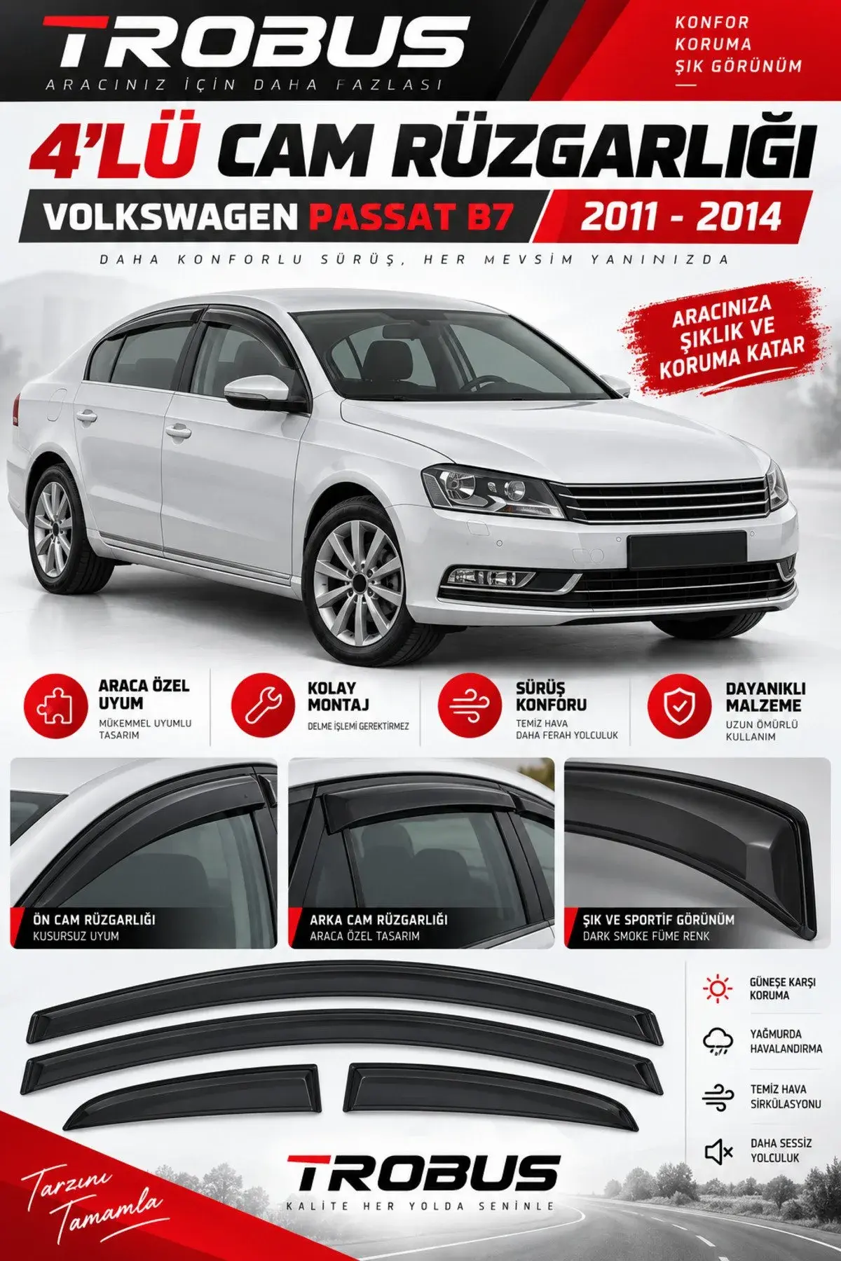 Volkswagen Passat B7 (2011-2014) Cam Rüzgarlığı 4'lü (1)