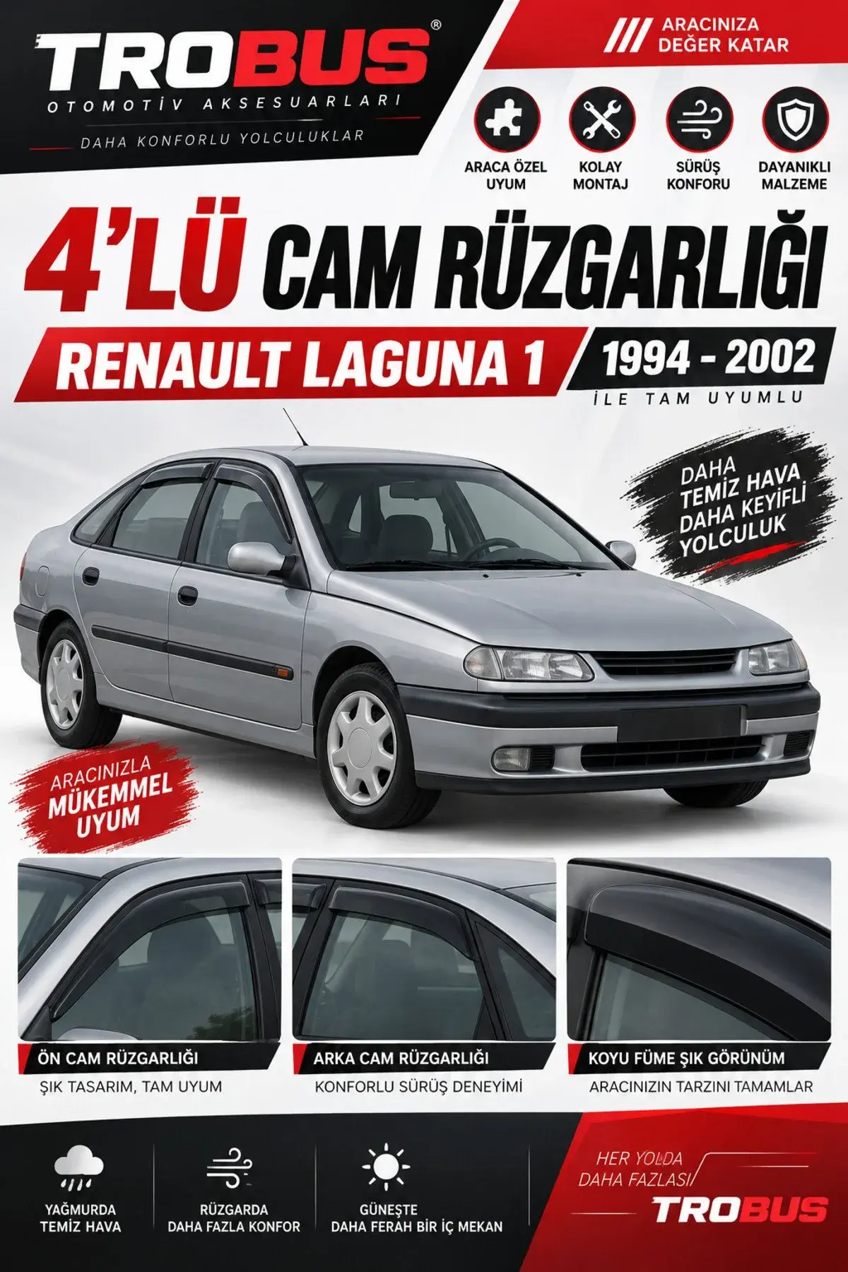 Renault Laguna 1 (1994-2002) Cam Rüzgarlığı 4'lü (1)