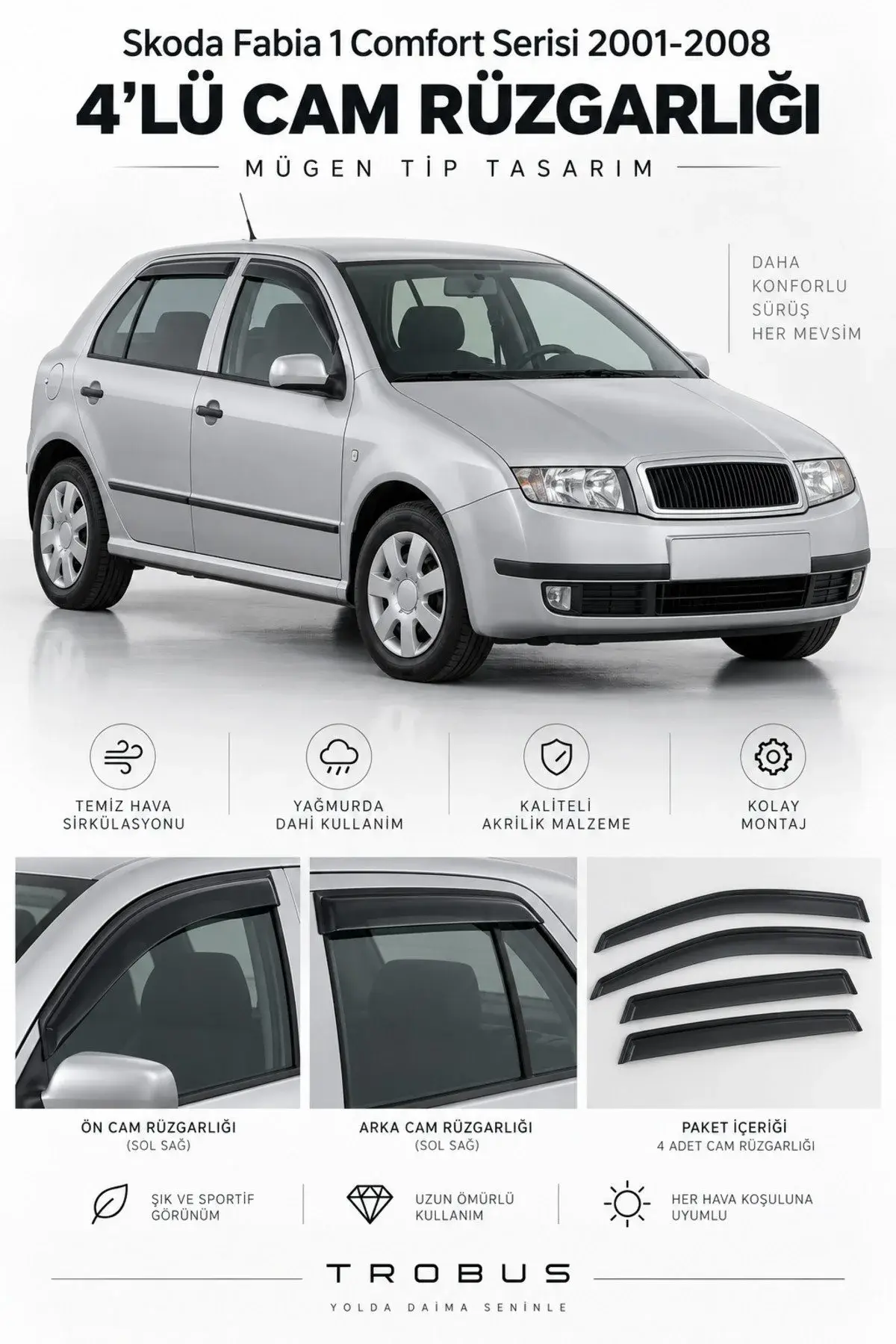 Skoda Fabia 1 HB – Sedan (2001-2008) Cam Rüzgarlığı 4'lü (1)