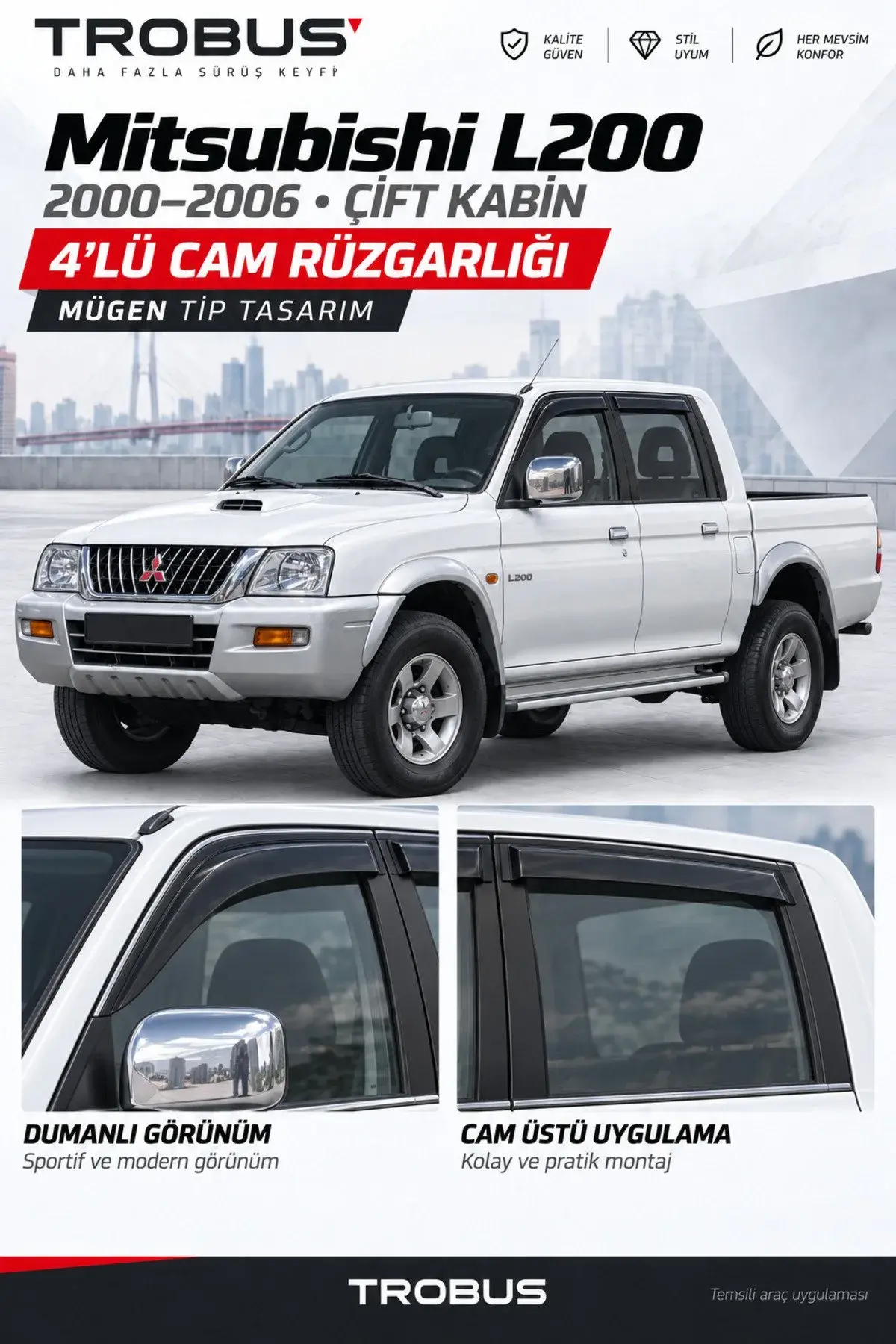 Mitsubishi L200 (2000-2006) Cam Rüzgarlığı 4'lü (1)
