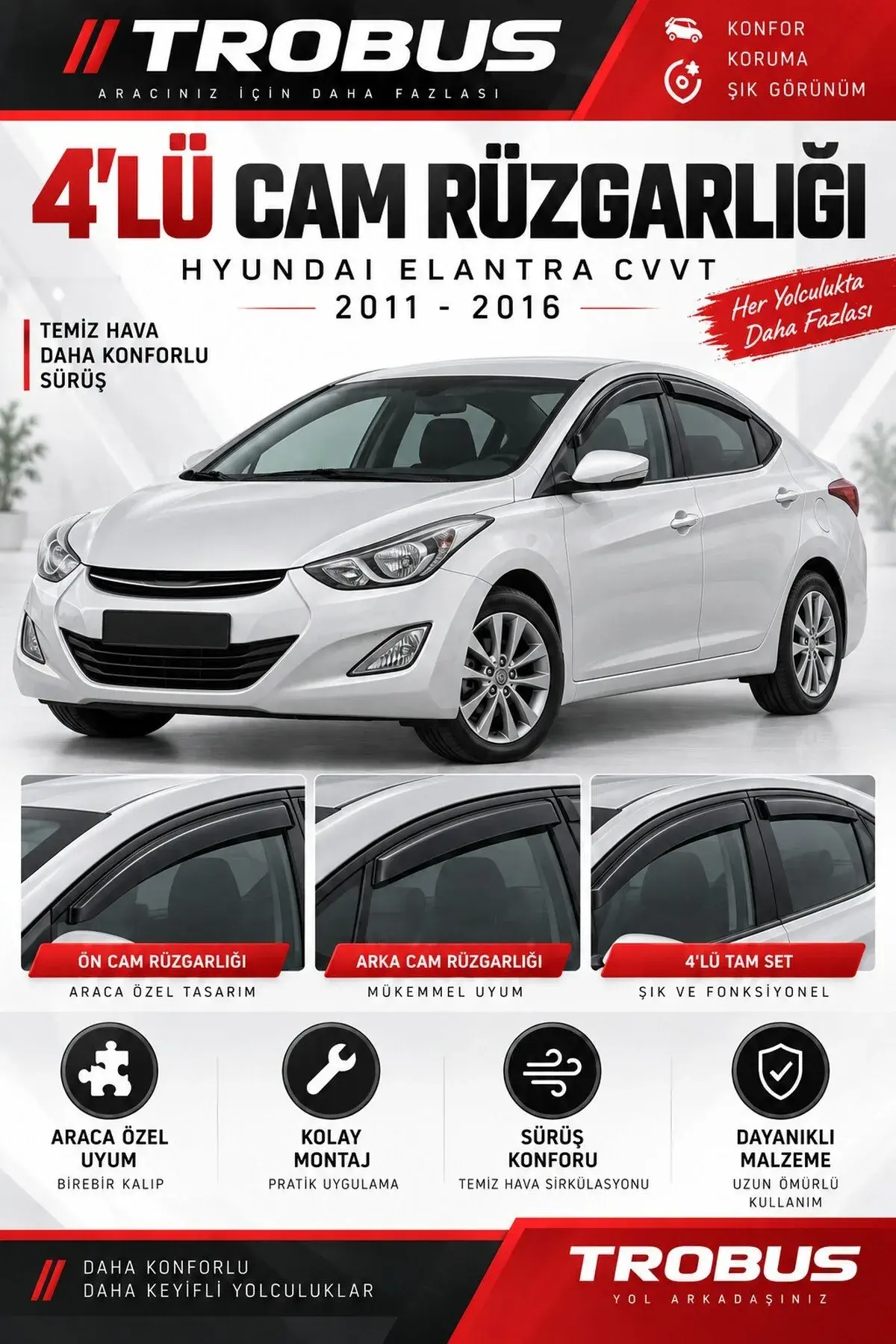 Hyundai Elantra (2011-2016) MD Kasa Cam Rüzgarlığı 4'lü (1)