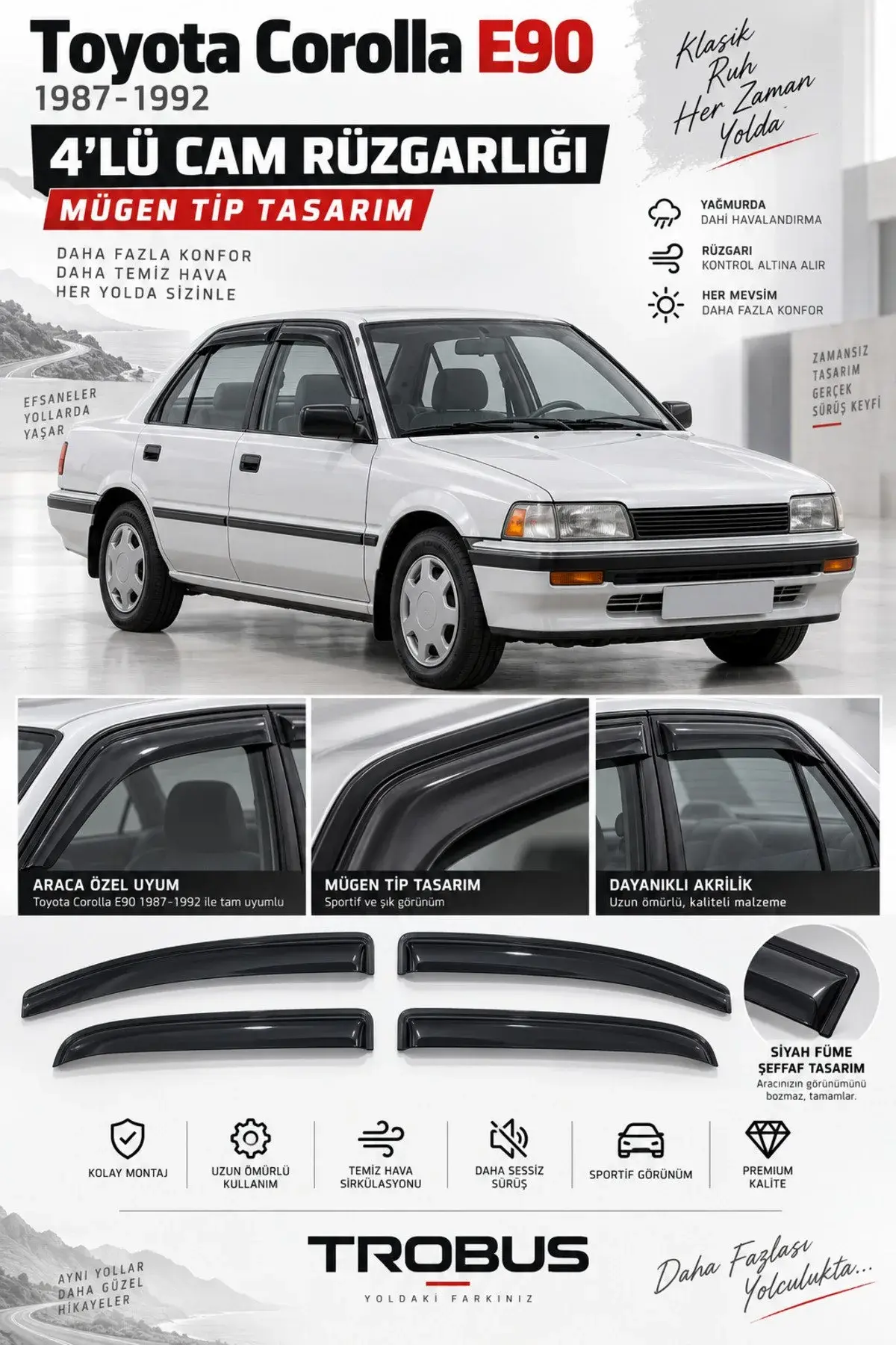 Toyota Corolla (1987-1992) Cam Rüzgarlığı 4'lü (1)