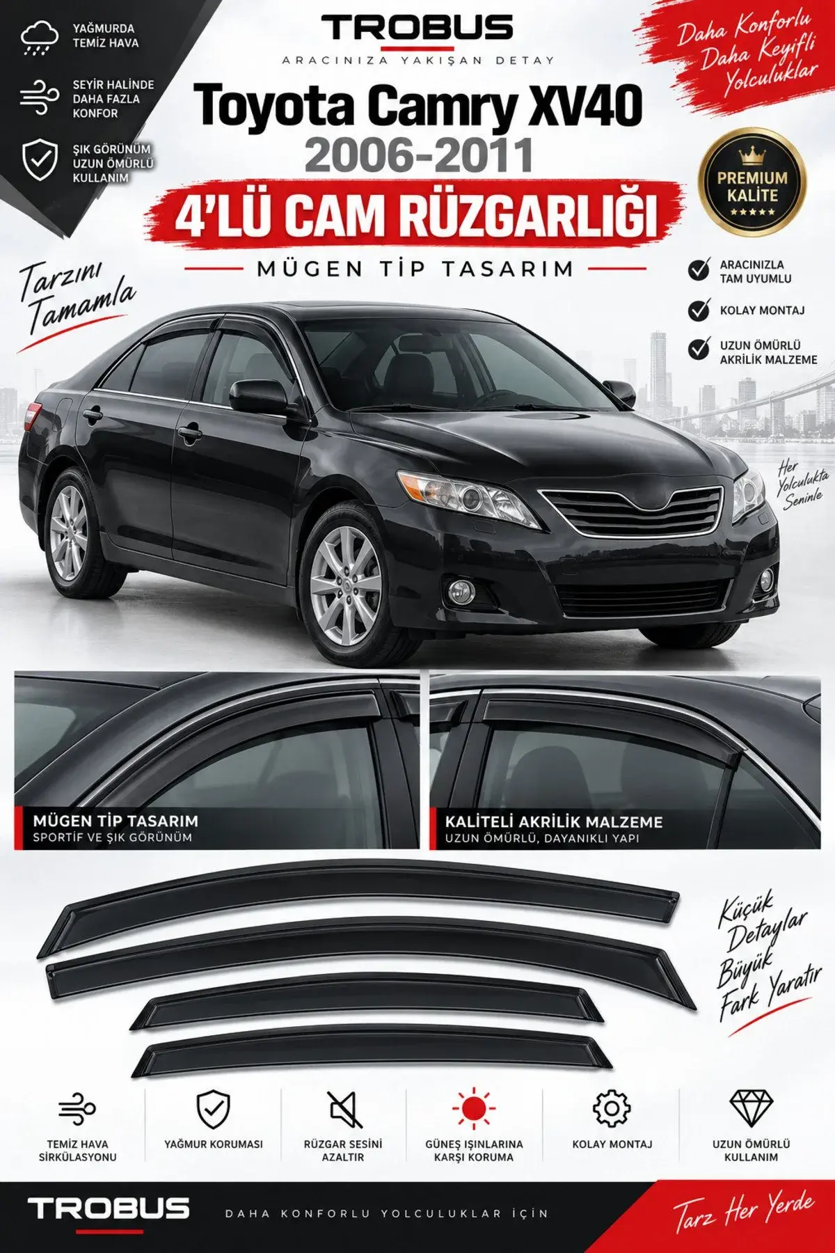 Toyota Camry (XV50) (2006-2011) Cam Rüzgarlığı 4'lü (1)