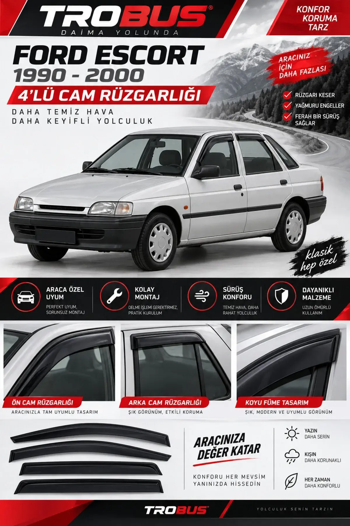 Ford Escort (Tüm Yıllar) Cam Rüzgarlığı 4'lü (1)