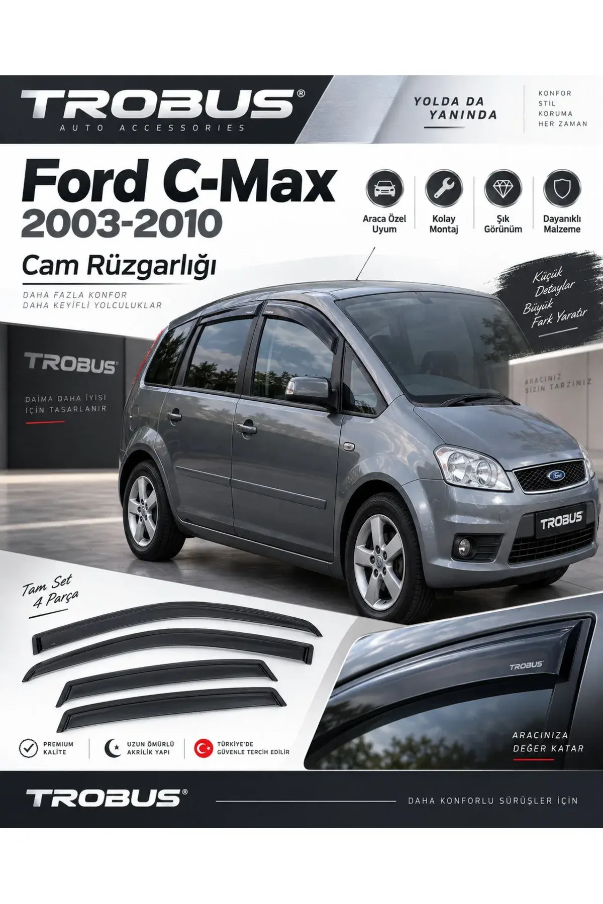 Ford C-Max (2003-2010) Cam Rüzgarlığı 4'lü (1)