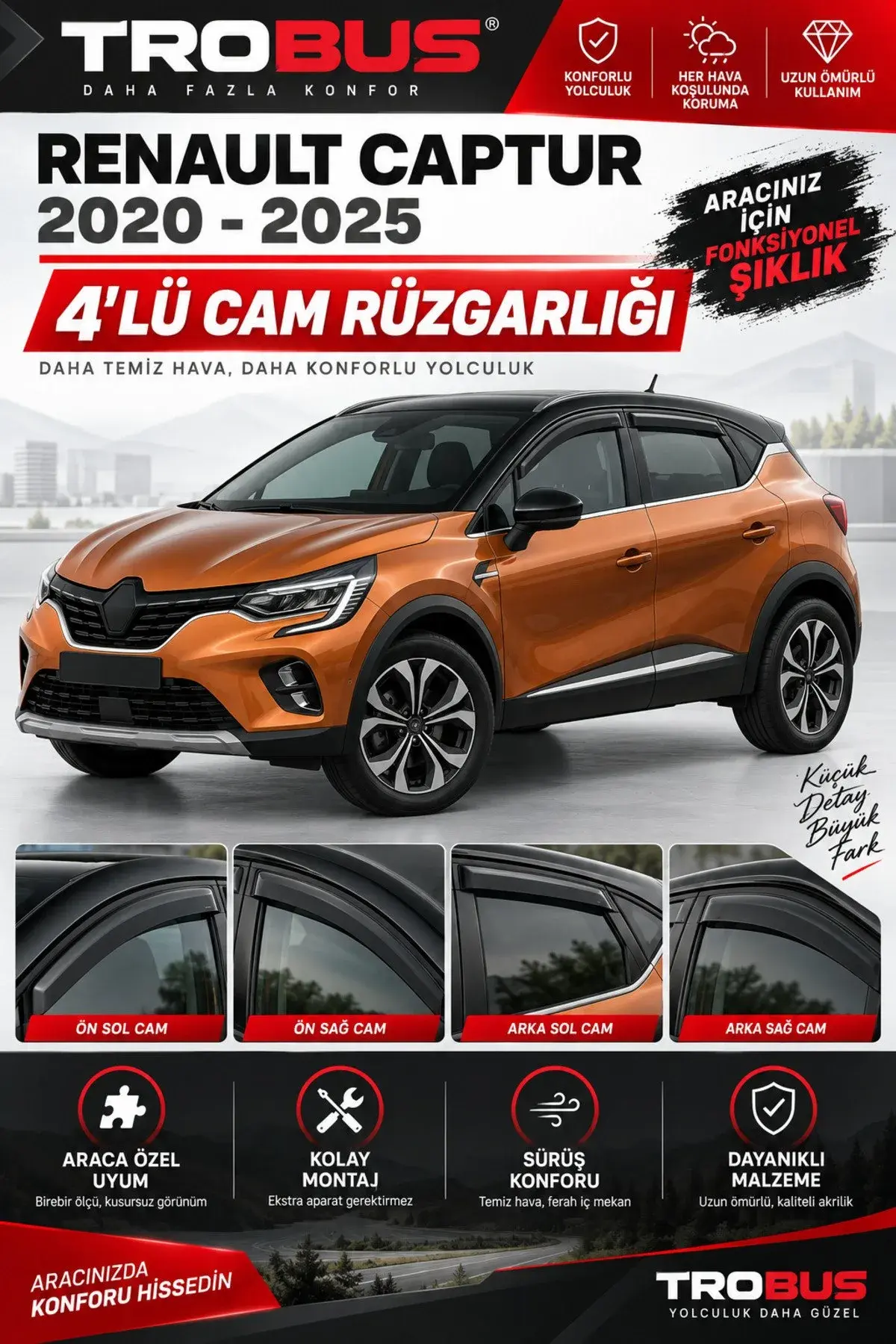 Renault Captur (2020-2024) Cam Rüzgarlığı 4'lü (1)