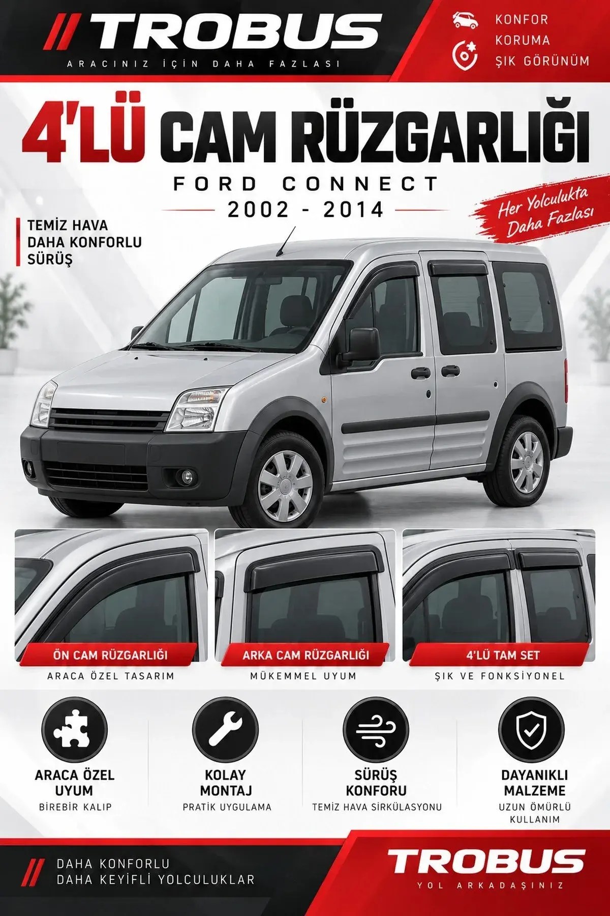 Ford Connect (2002-2014) Cam Rüzgarlığı 4'lü (1)