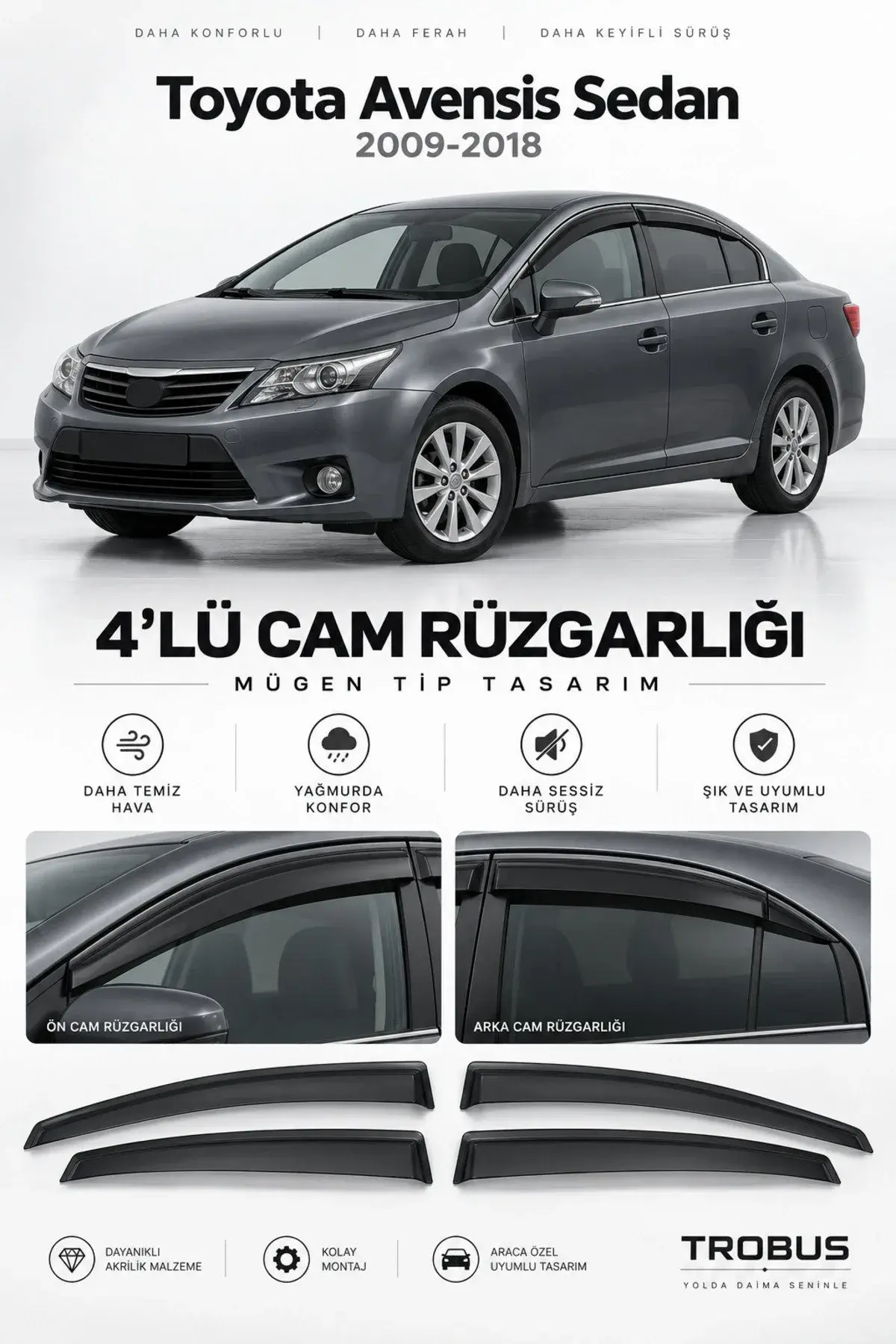 Toyota Avensis (2009-2018) Cam Rüzgarlığı 4'lü (1)