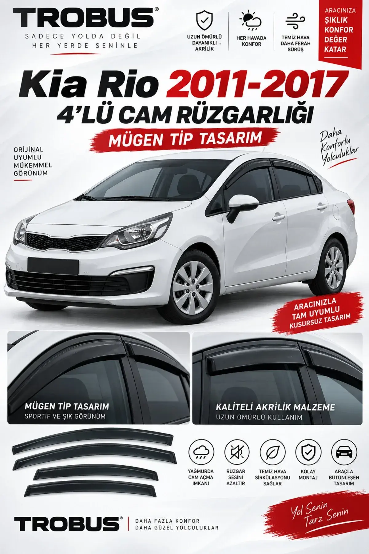 Kia Rio HB (2011-2017) UB Kasa Cam Rüzgarlığı 4'lü (1)