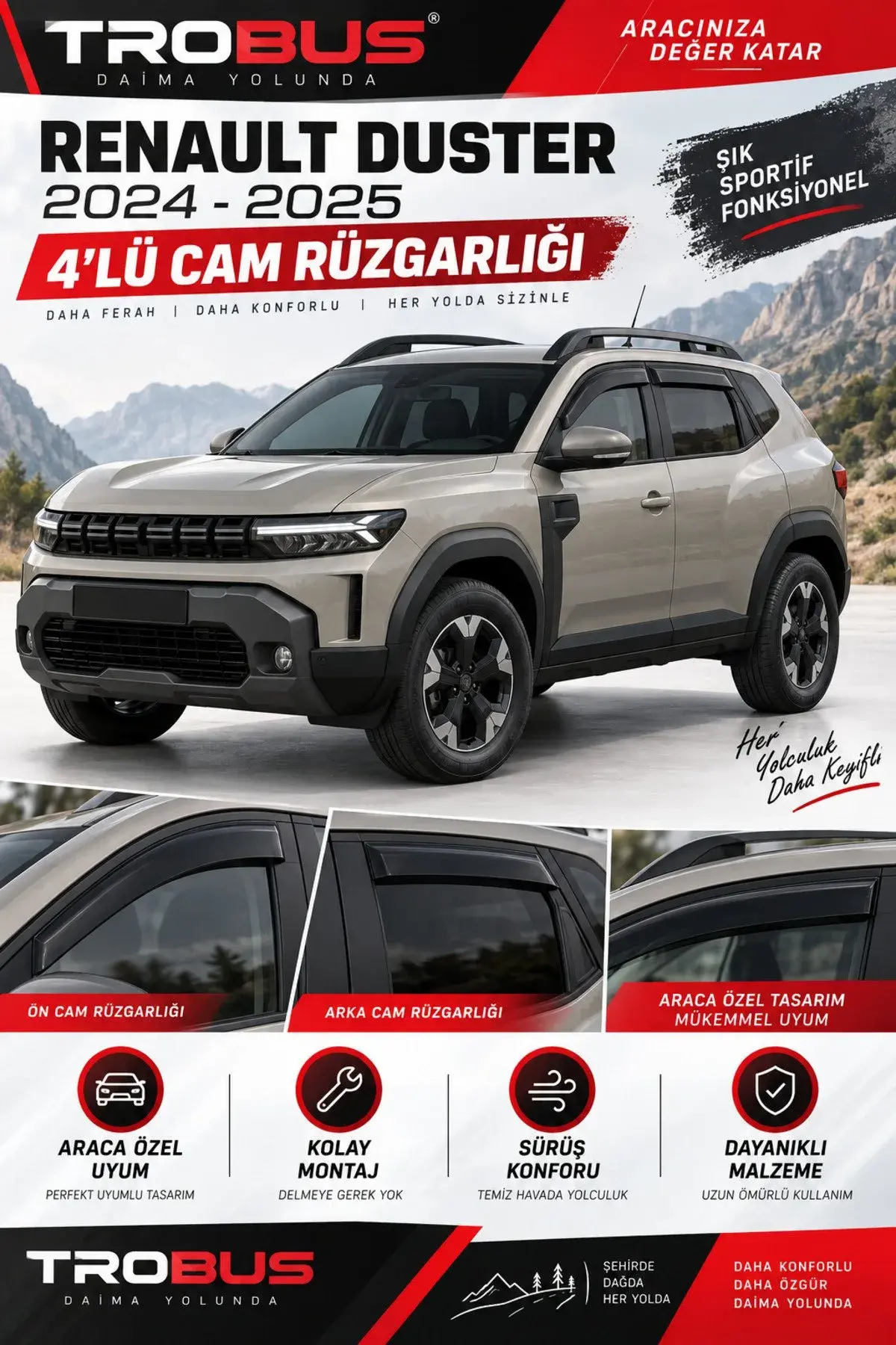 Renault Duster (2024 ve Sonrası) Cam Rüzgarlığı 4'lü (1)