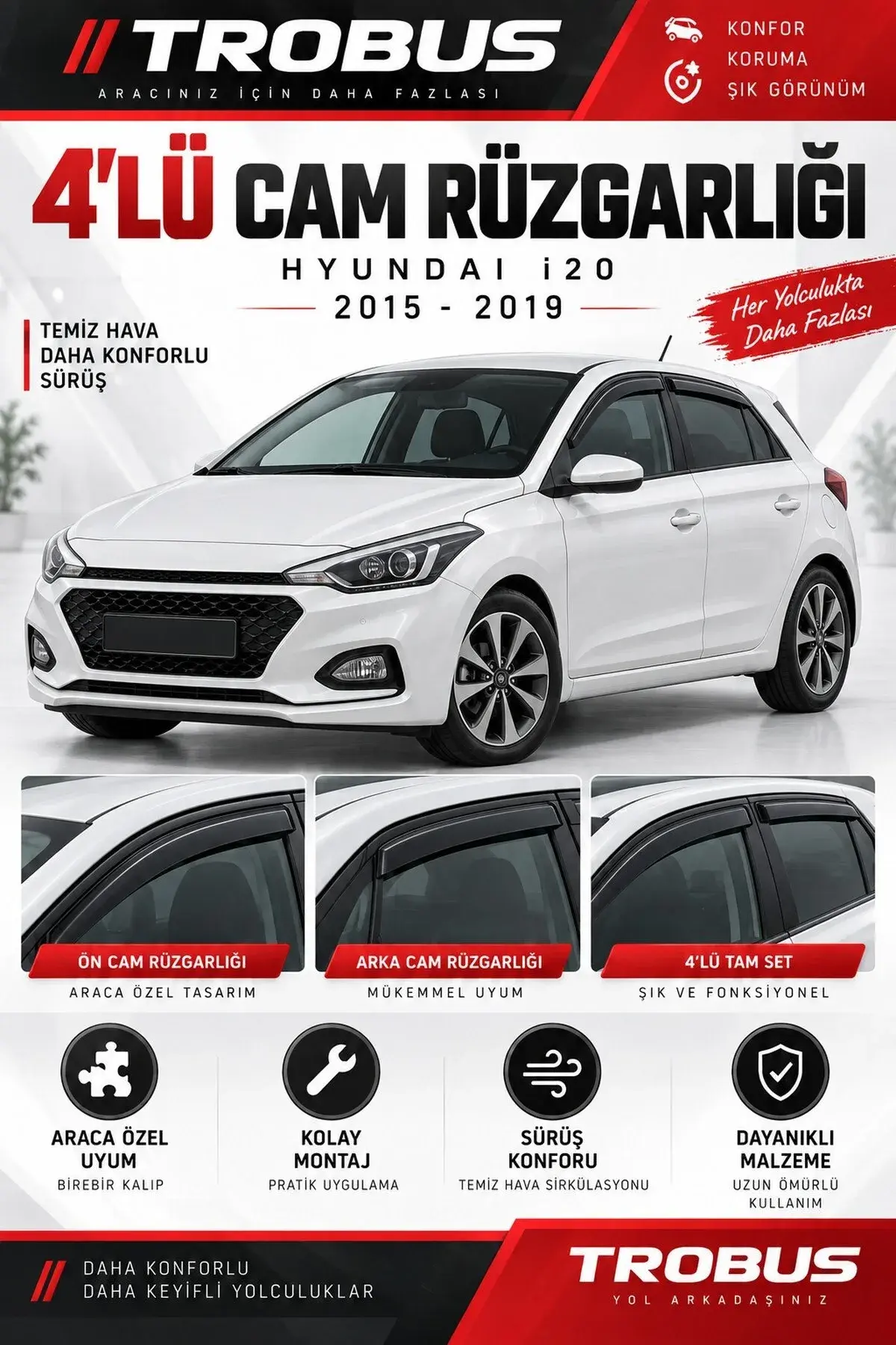 Hyundai i20 (2015-2019) Cam Rüzgarlığı 4'lü (1)
