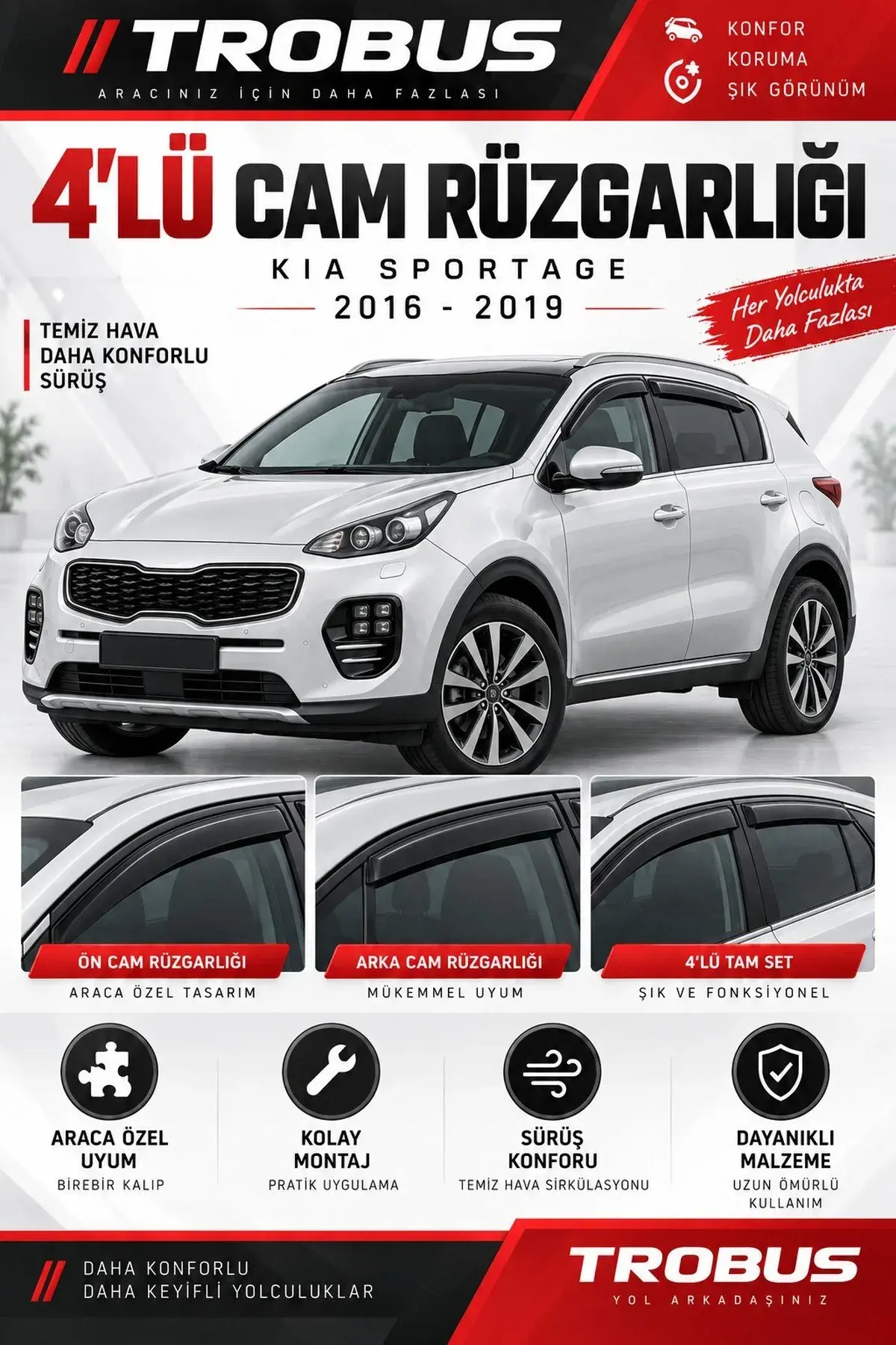 Kia Sportage (2016-2021) QL Kasa Cam Rüzgarlığı 4'lü (1)