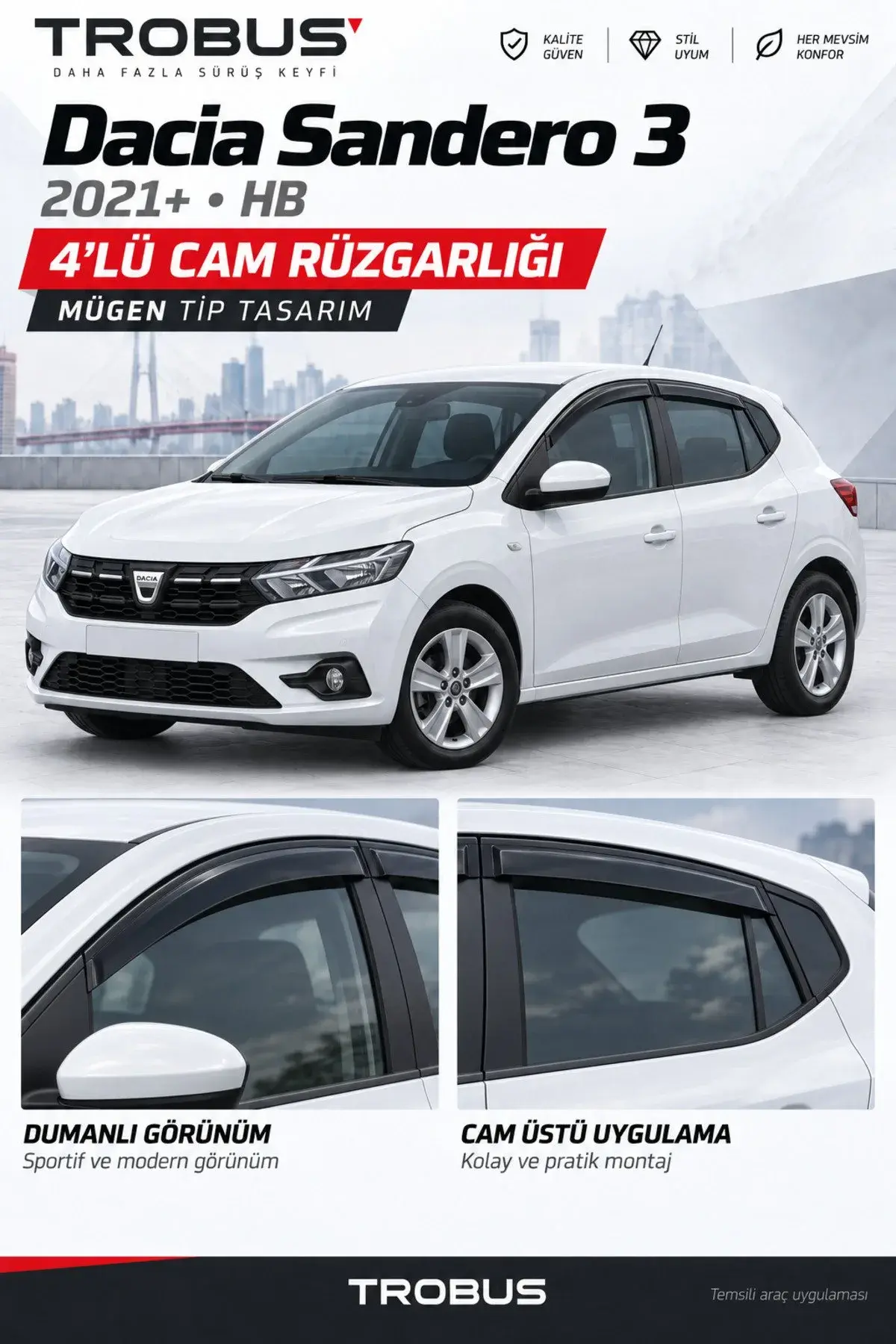 Dacia Sandero ve Stepway (2021 ve Sonrası) Cam Rüzgarlığı 4'lü (1)
