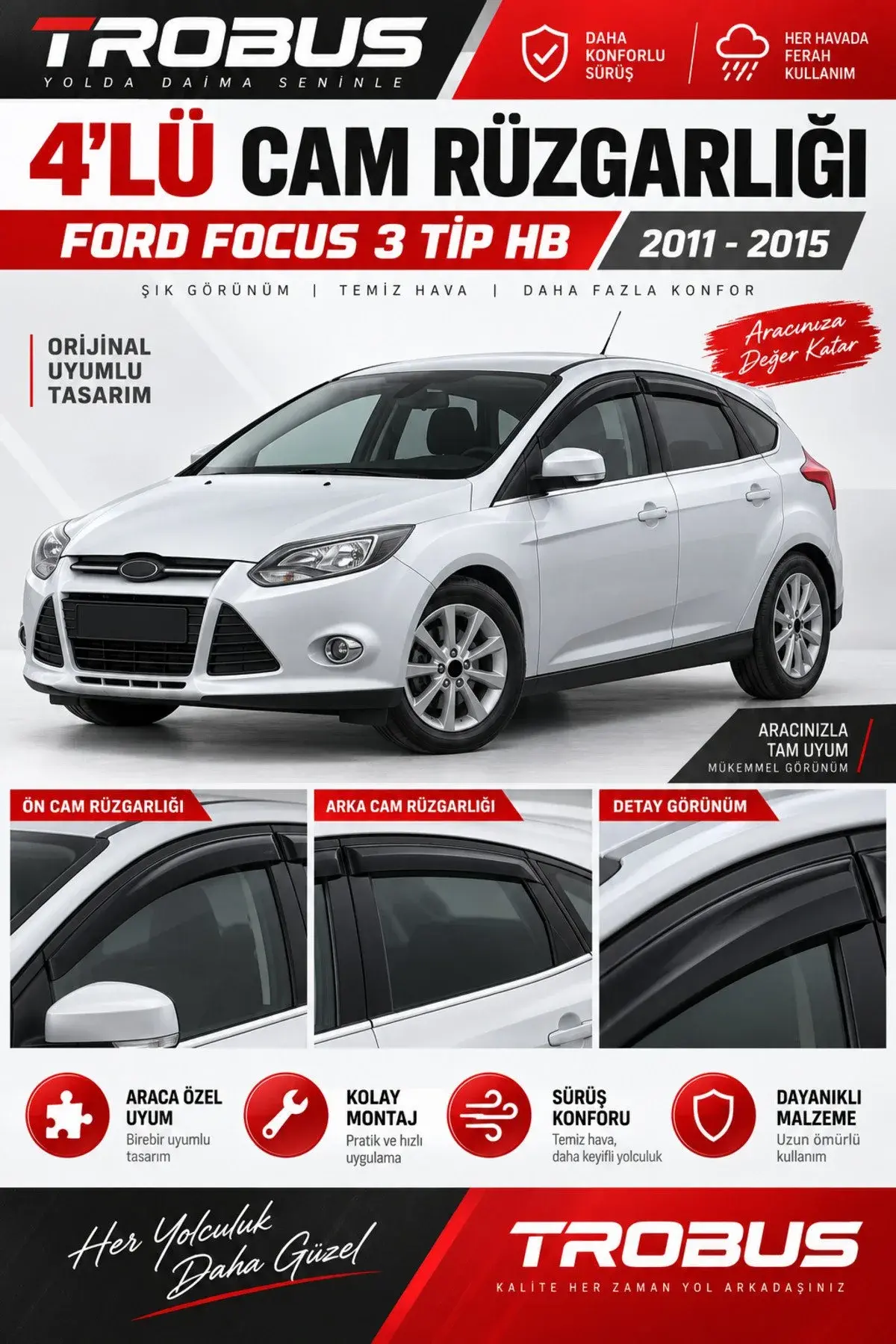 Ford Focus 3 Sedan – HB (2012-2018) Cam Rüzgarlığı 4'lü (1)