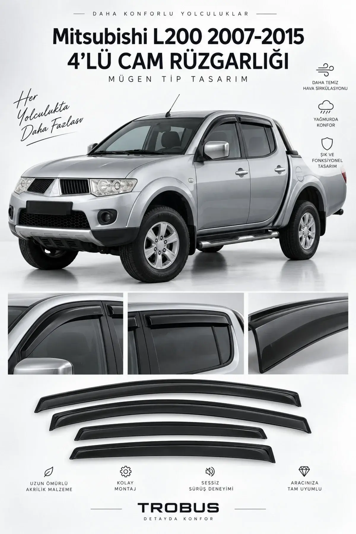 Mitsubishi L200 (2007-2015) Cam Rüzgarlığı 4'lü (1)