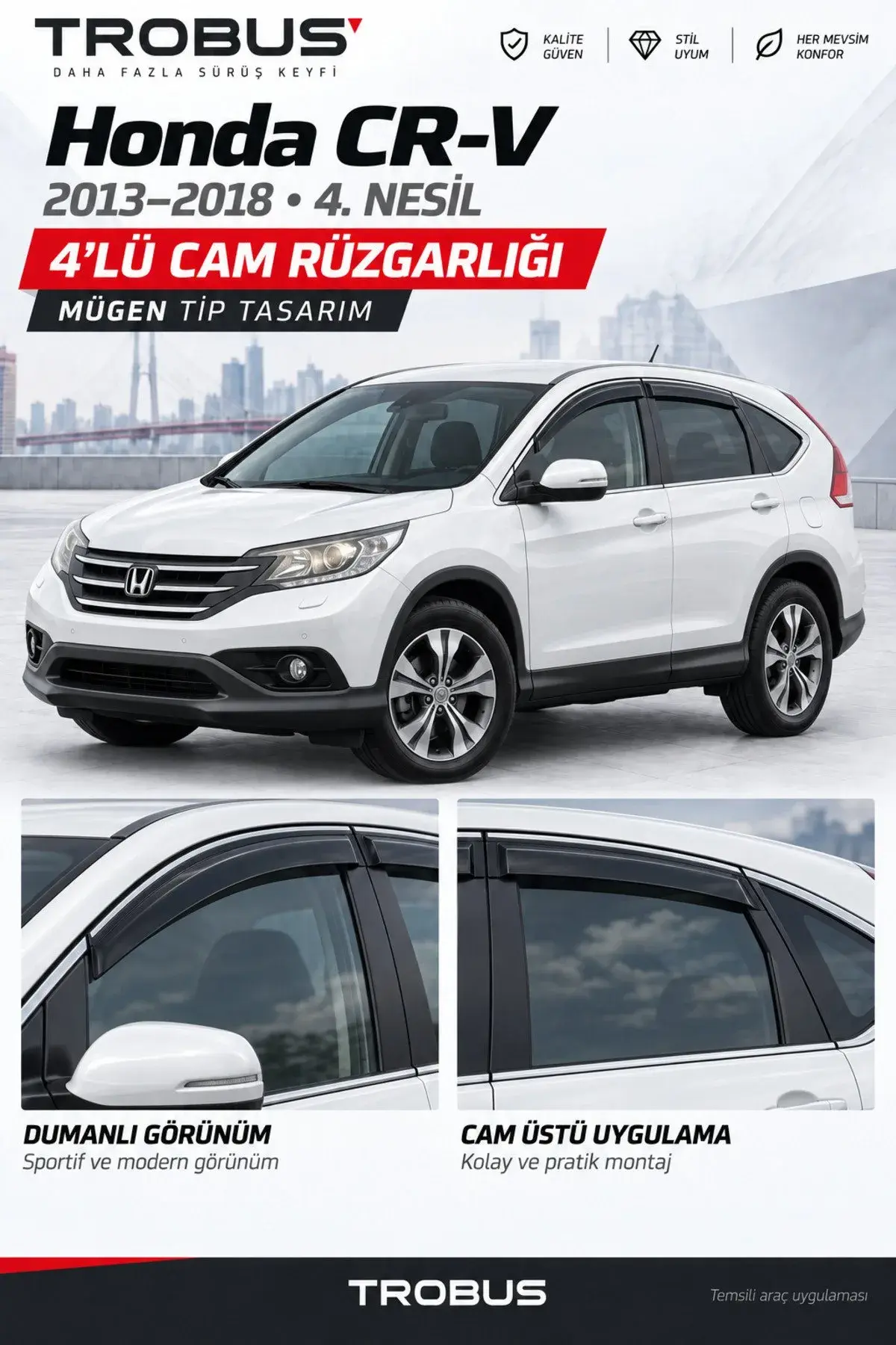 Honda CRV (2012-2018) Cam Rüzgarlığı 4'lü (1)
