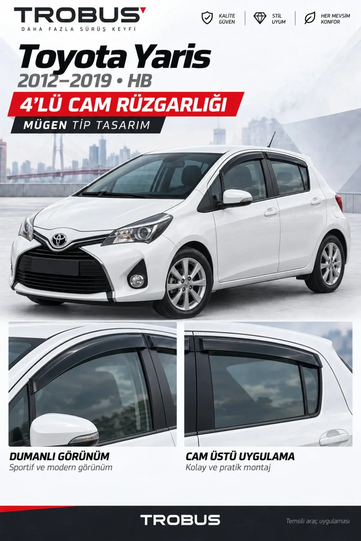 Toyota Yaris (2012-2019) Cam Rüzgarlığı 4'lü (1)