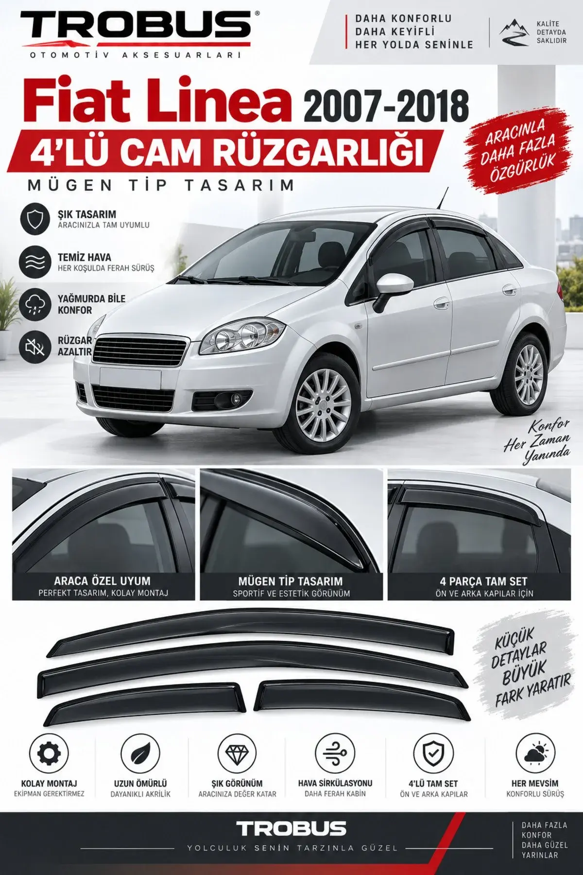 Fiat Linea (2007-2018) Cam Rüzgarlığı 4'lü (1)