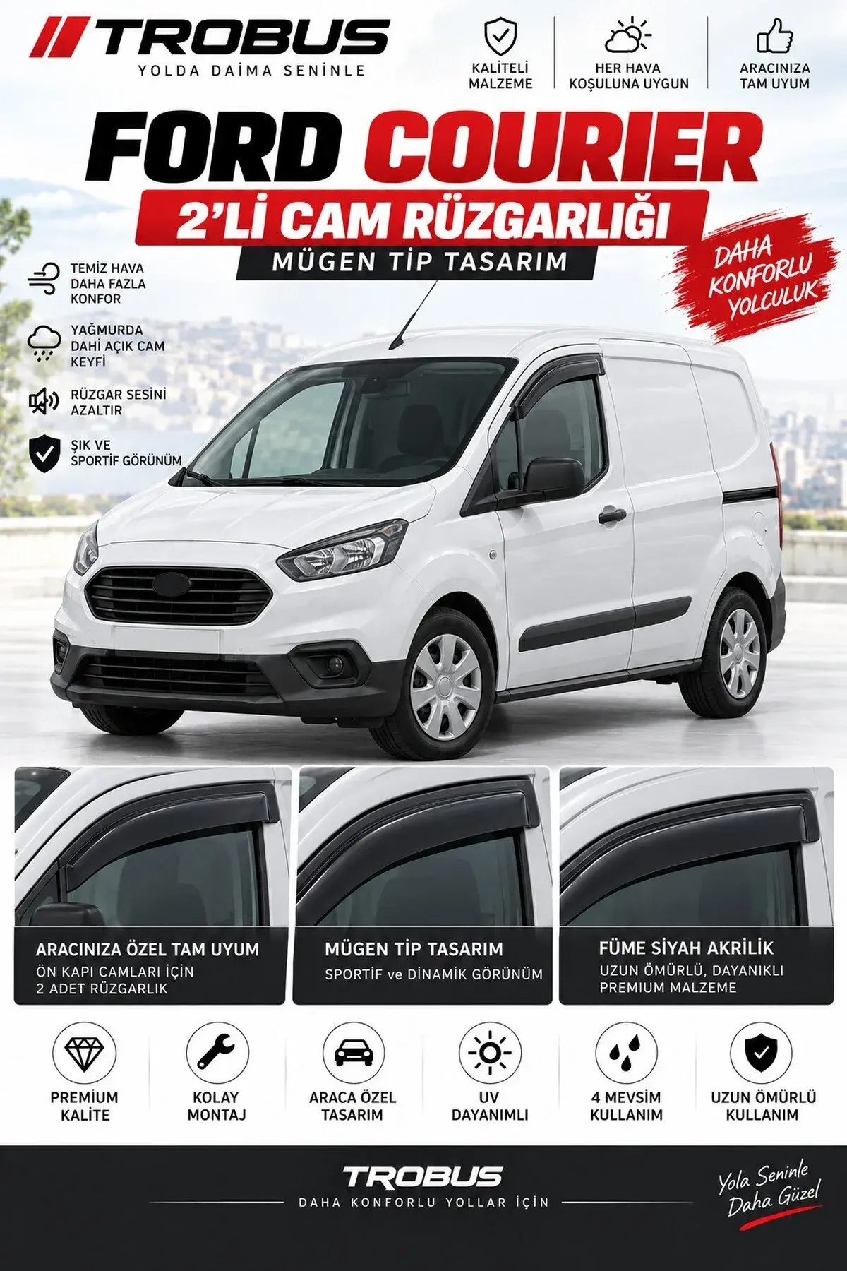 Ford Courier (2014-2023) Cam Rüzgarlığı 2'li (1)