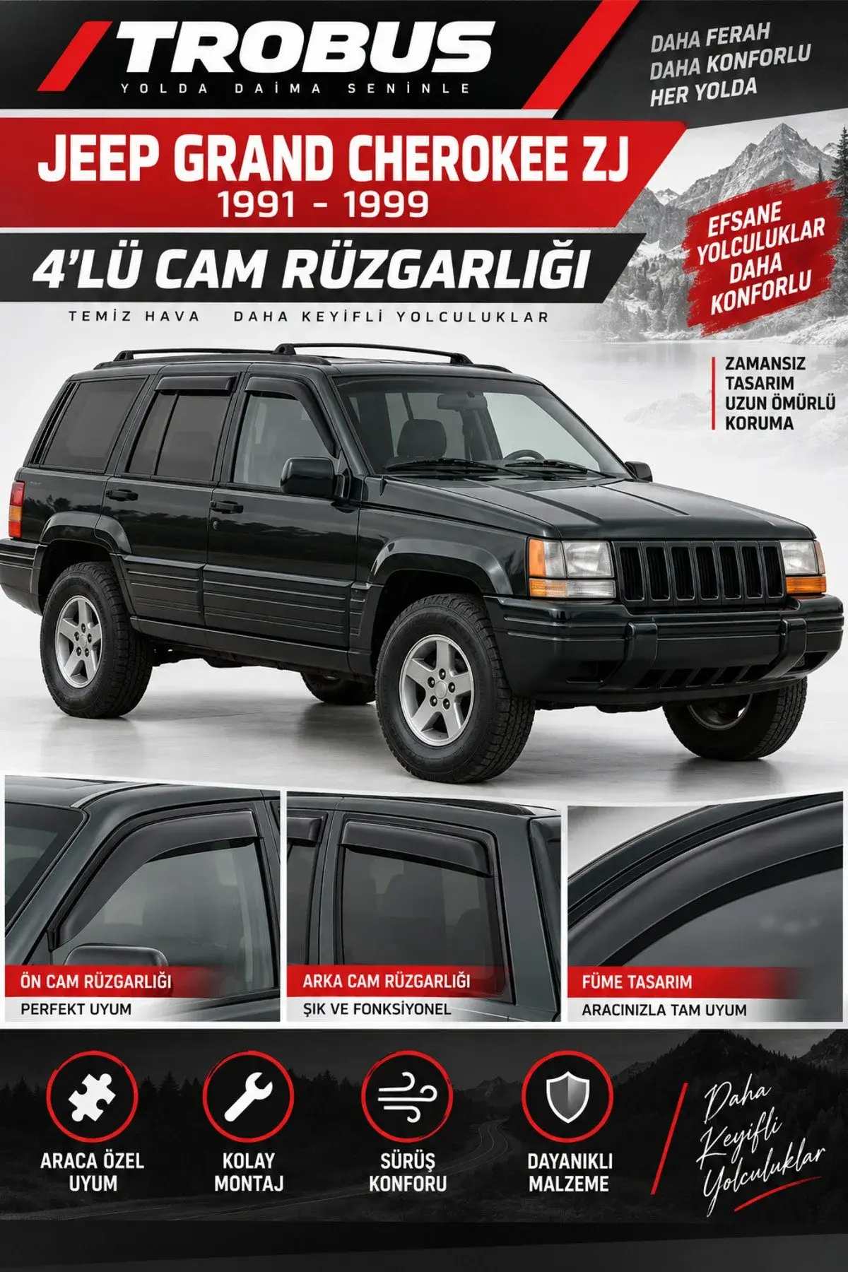 Jeep Grand Cherokee (1991-1999) ZJ Kasa Cam Rüzgarlığı 4'lü (1)