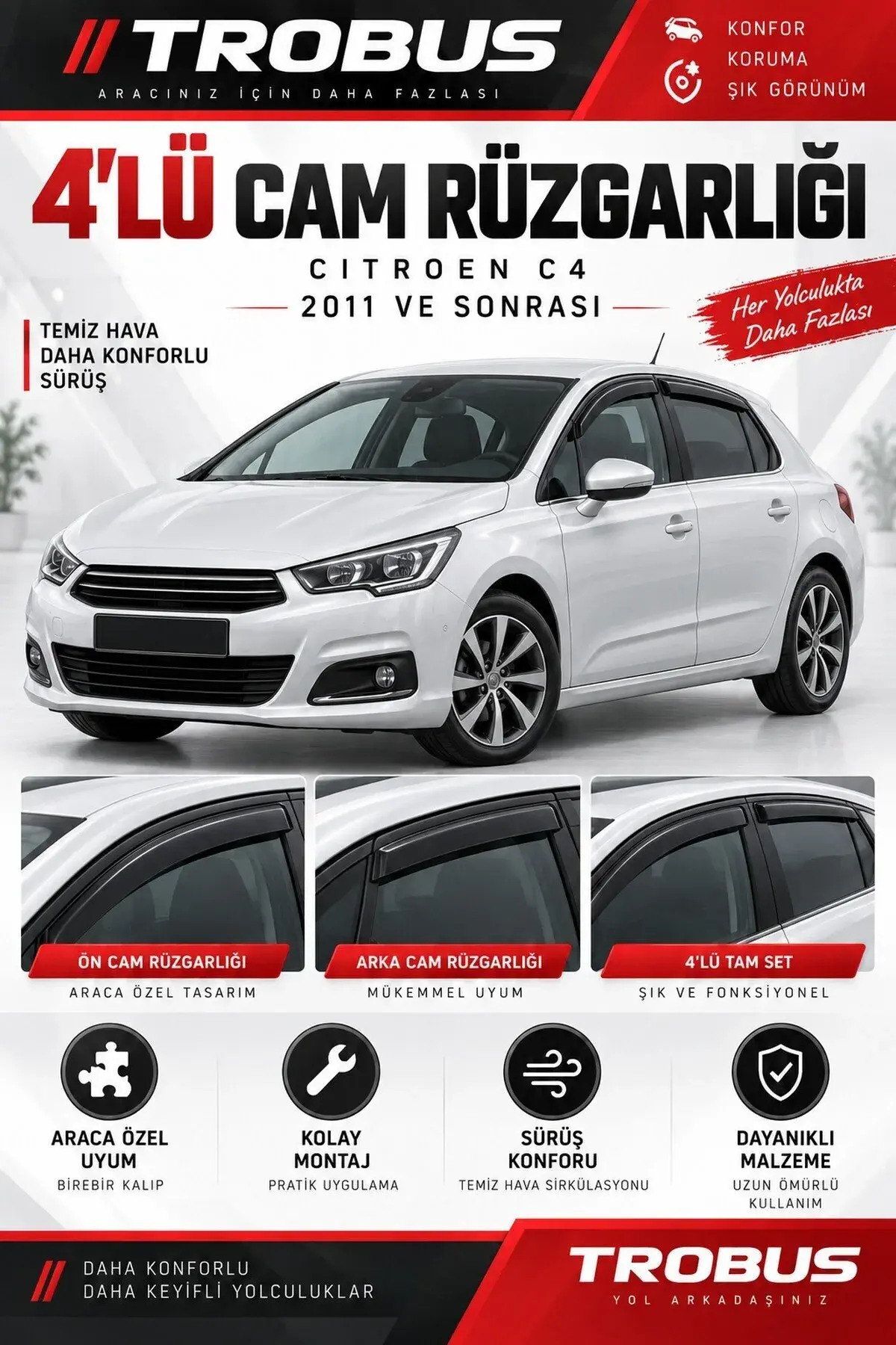 Citroen C4 HB (2011-2018) Cam Rüzgarlığı 4'lü (1)