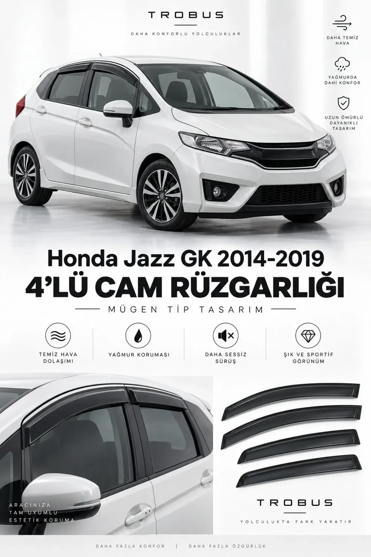 Honda Jazz (2014-2019) GK Kasa Cam Rüzgarlığı 4'lü (1)