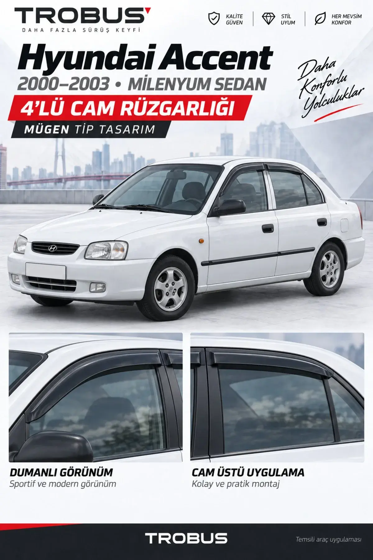 Hyundai Accent Milenyum - Admire (2000-2006) Cam Rüzgarlığı 4'lü (1)