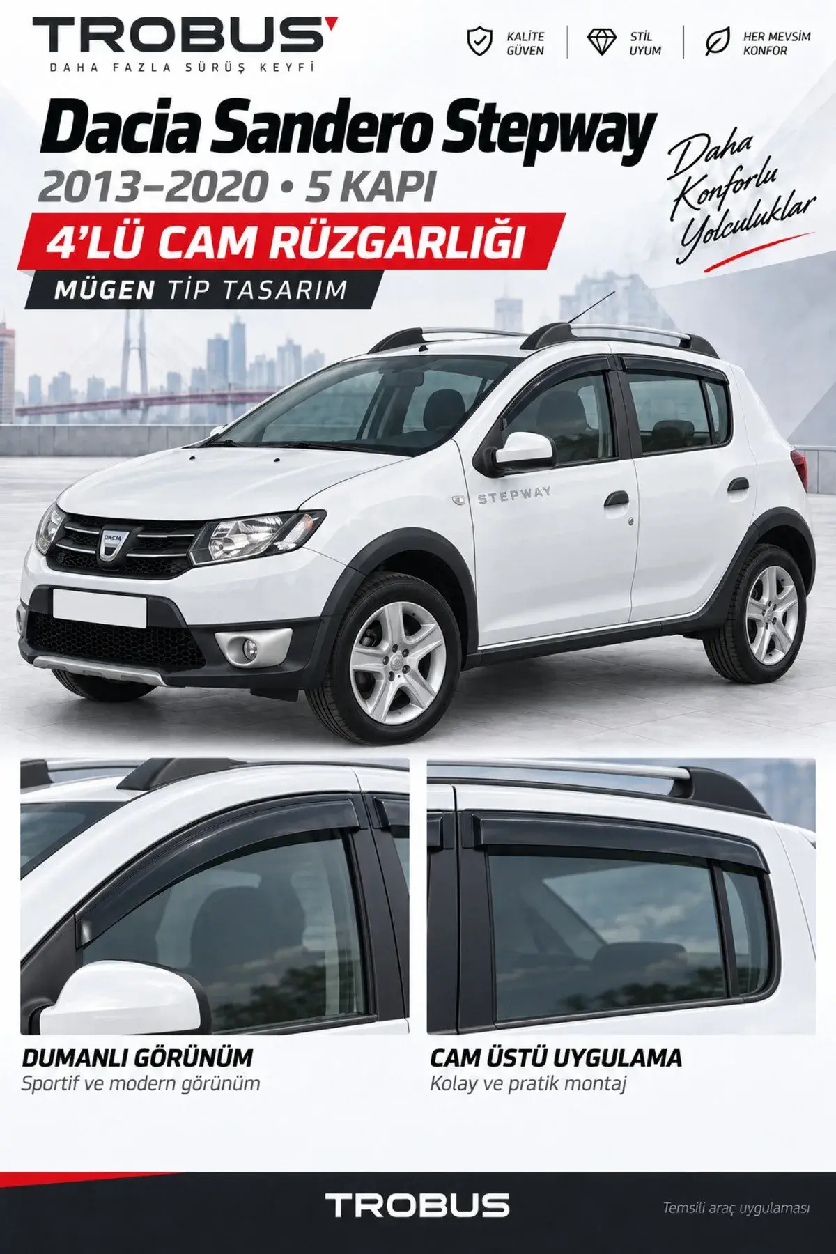 Dacia Sandero ve Stepway (2013-2019) Cam Rüzgarlığı 4'lü (1)