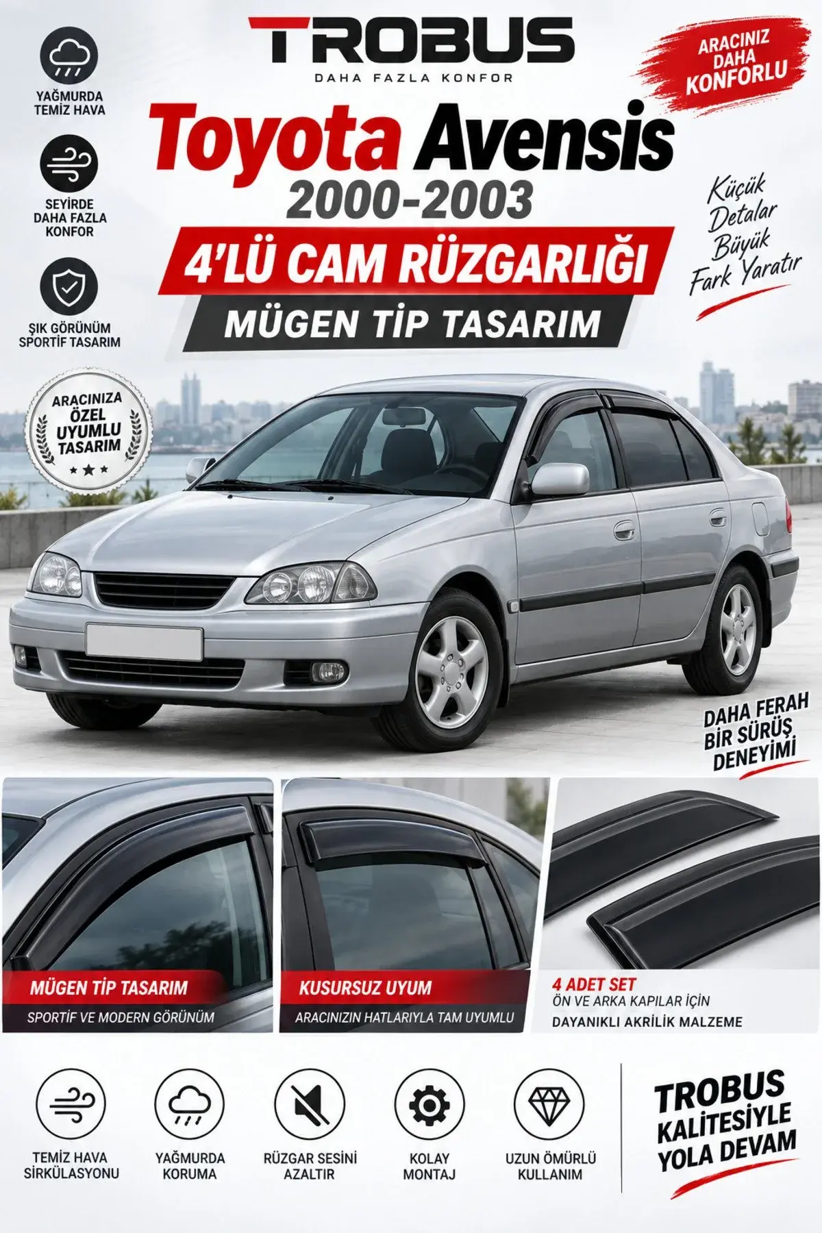 Toyota Avensis (1997-2003) Cam Rüzgarlığı 4'lü (1)