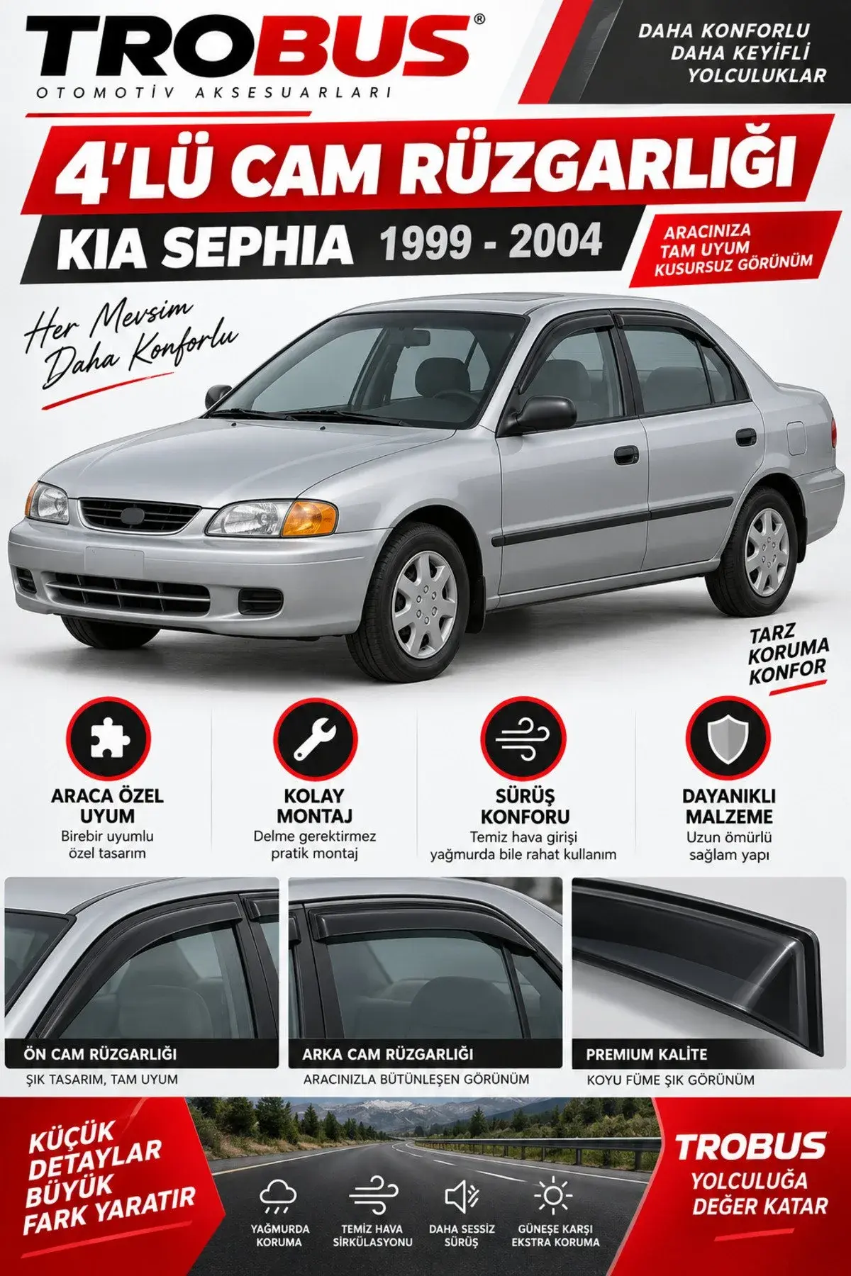 Kia Sephia (1999-2004) FB Kasa Cam Rüzgarlığı 4'lü (1)