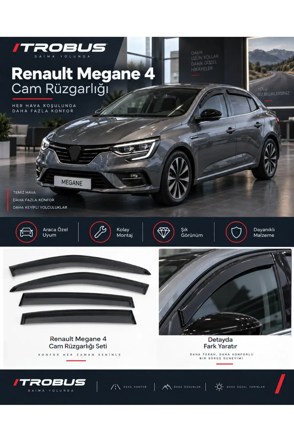 Renault Megane 4 Sedan (2016 ve Sonrası) Cam Rüzgarlığı 4'lü (1)