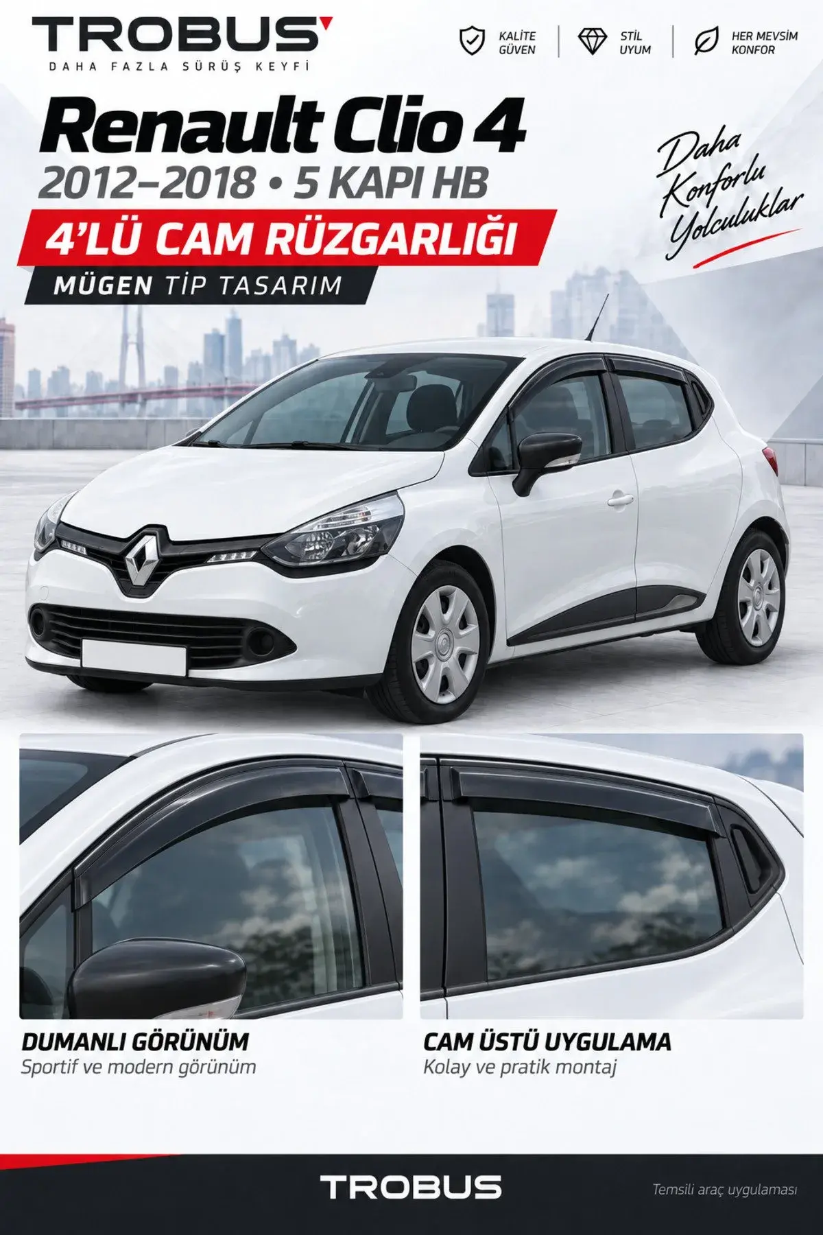 Renault Clio 4 HB (2012-2018) Cam Rüzgarlığı 4'lü (1)
